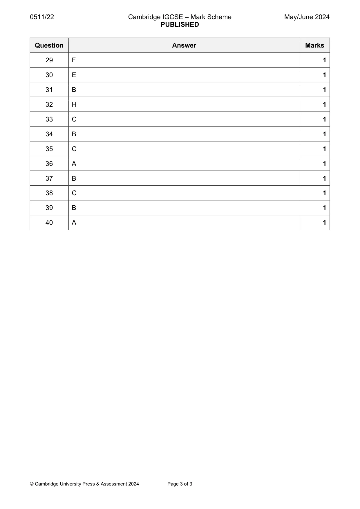 Mark scheme, page 3 of 3
