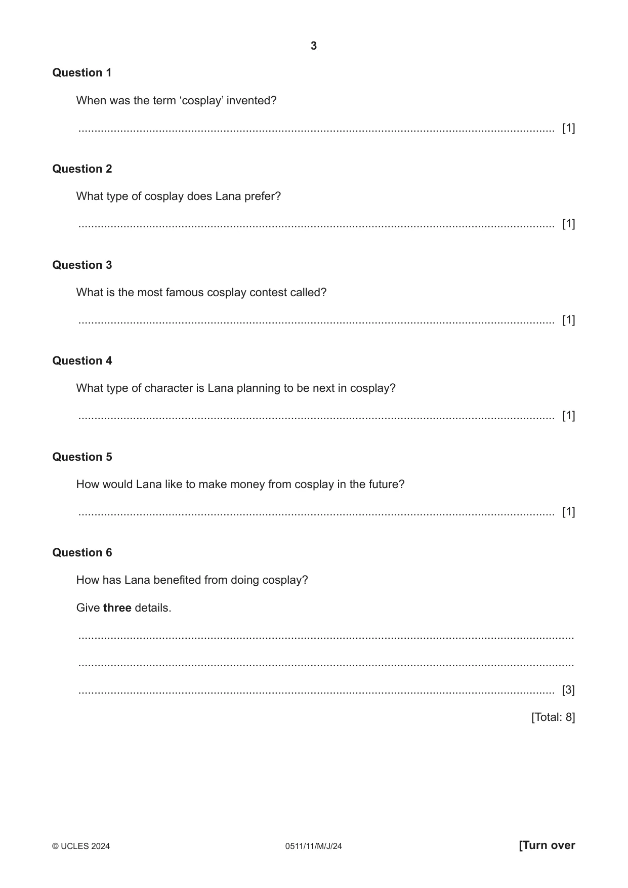 Cambridge IGCSE English - Second Language (count-in oral) 0511 2024 May/June Paper 1 · Variant 1 question paper, page 3 of 16