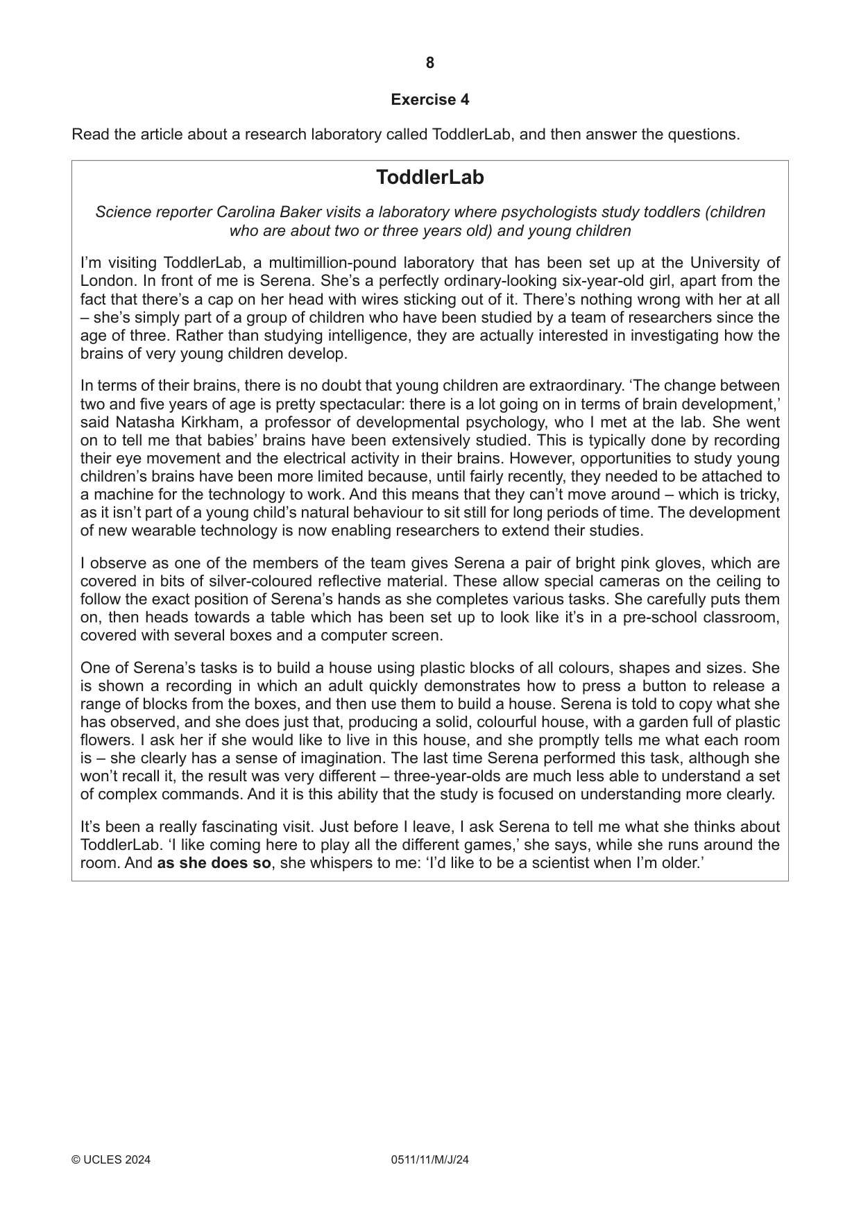 Cambridge IGCSE English - Second Language (count-in oral) 0511 2024 May/June Paper 1 · Variant 1 question paper, page 8 of 16