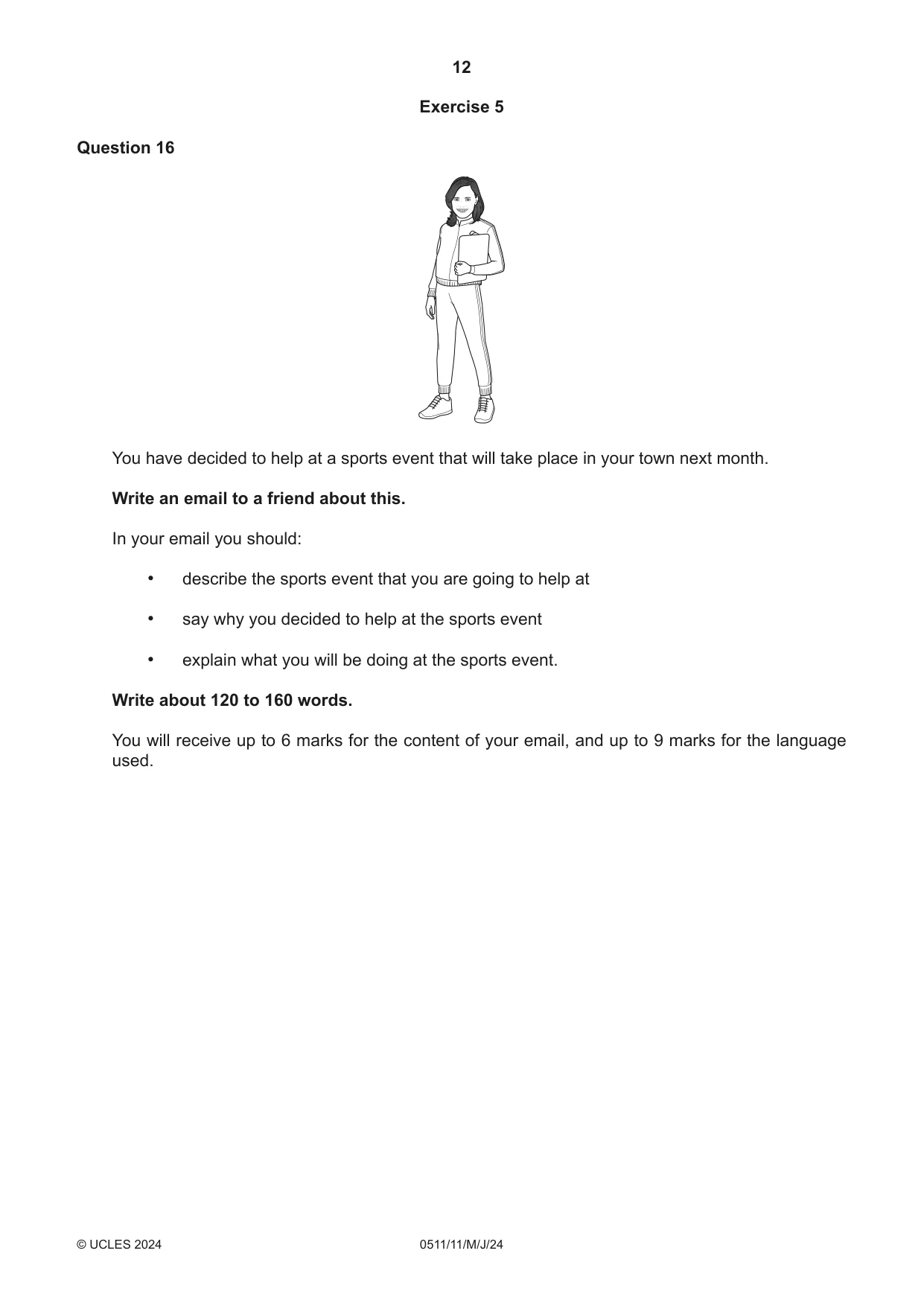 Cambridge IGCSE English - Second Language (count-in oral) 0511 2024 May/June Paper 1 · Variant 1 question paper, page 12 of 16