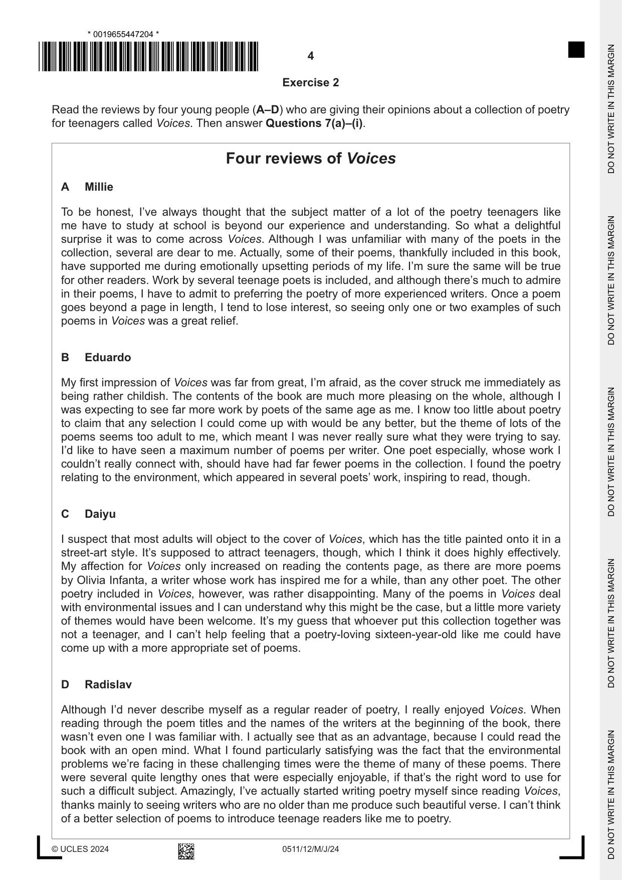 Cambridge IGCSE English - Second Language (count-in oral) 0511 2024 May/June Paper 1 · Variant 2 question paper, page 4 of 16