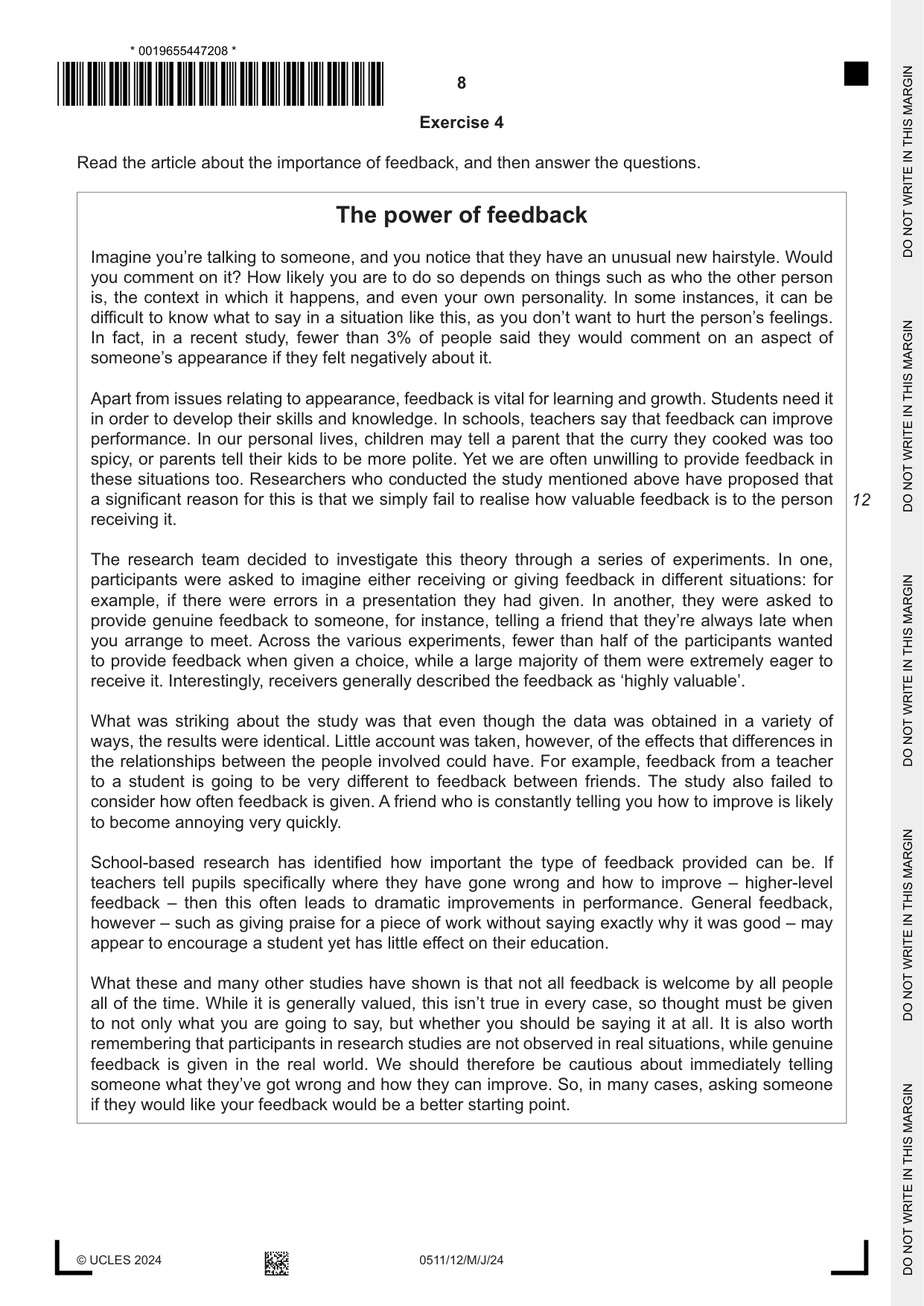 Cambridge IGCSE English - Second Language (count-in oral) 0511 2024 May/June Paper 1 · Variant 2 question paper, page 8 of 16