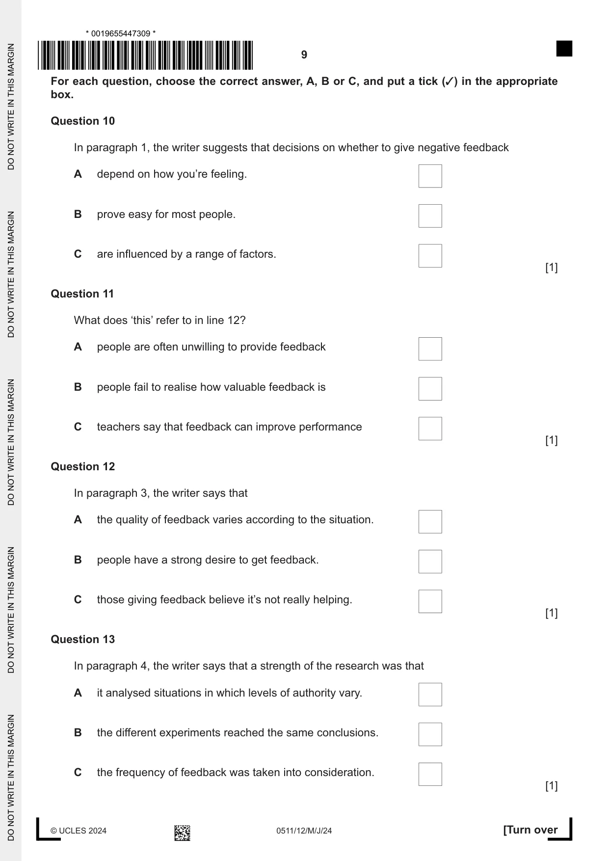 Cambridge IGCSE English - Second Language (count-in oral) 0511 2024 May/June Paper 1 · Variant 2 question paper, page 9 of 16