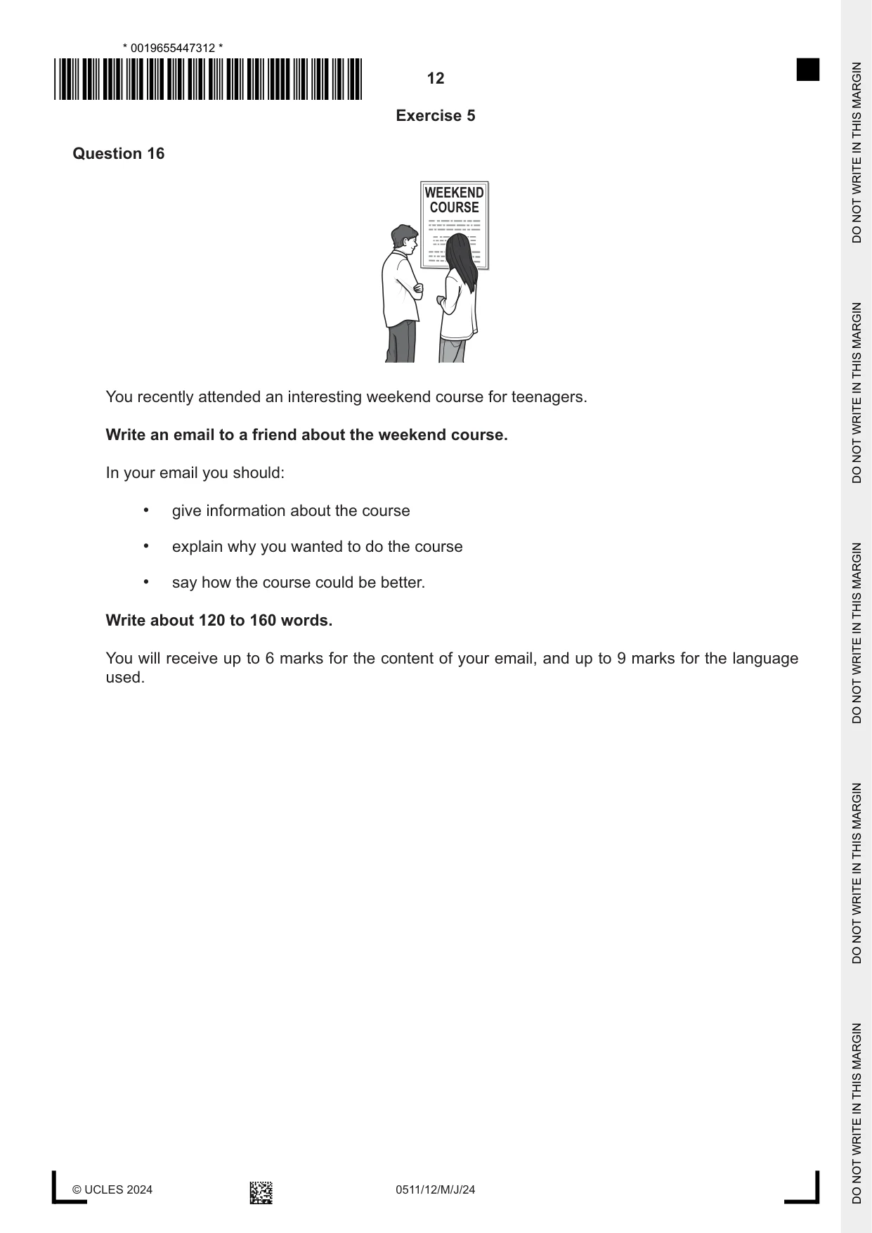 Cambridge IGCSE English - Second Language (count-in oral) 0511 2024 May/June Paper 1 · Variant 2 question paper, page 12 of 16