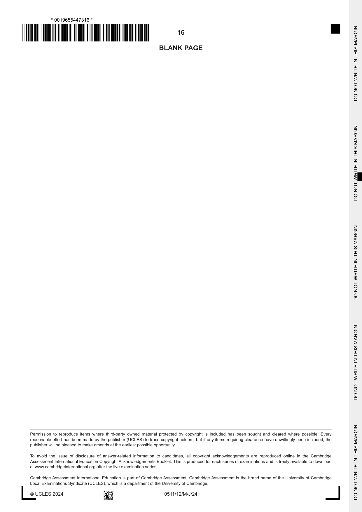 Cambridge IGCSE English - Second Language (count-in oral) 0511 2024 May/June Paper 1 · Variant 2 question paper, page 16 of 16