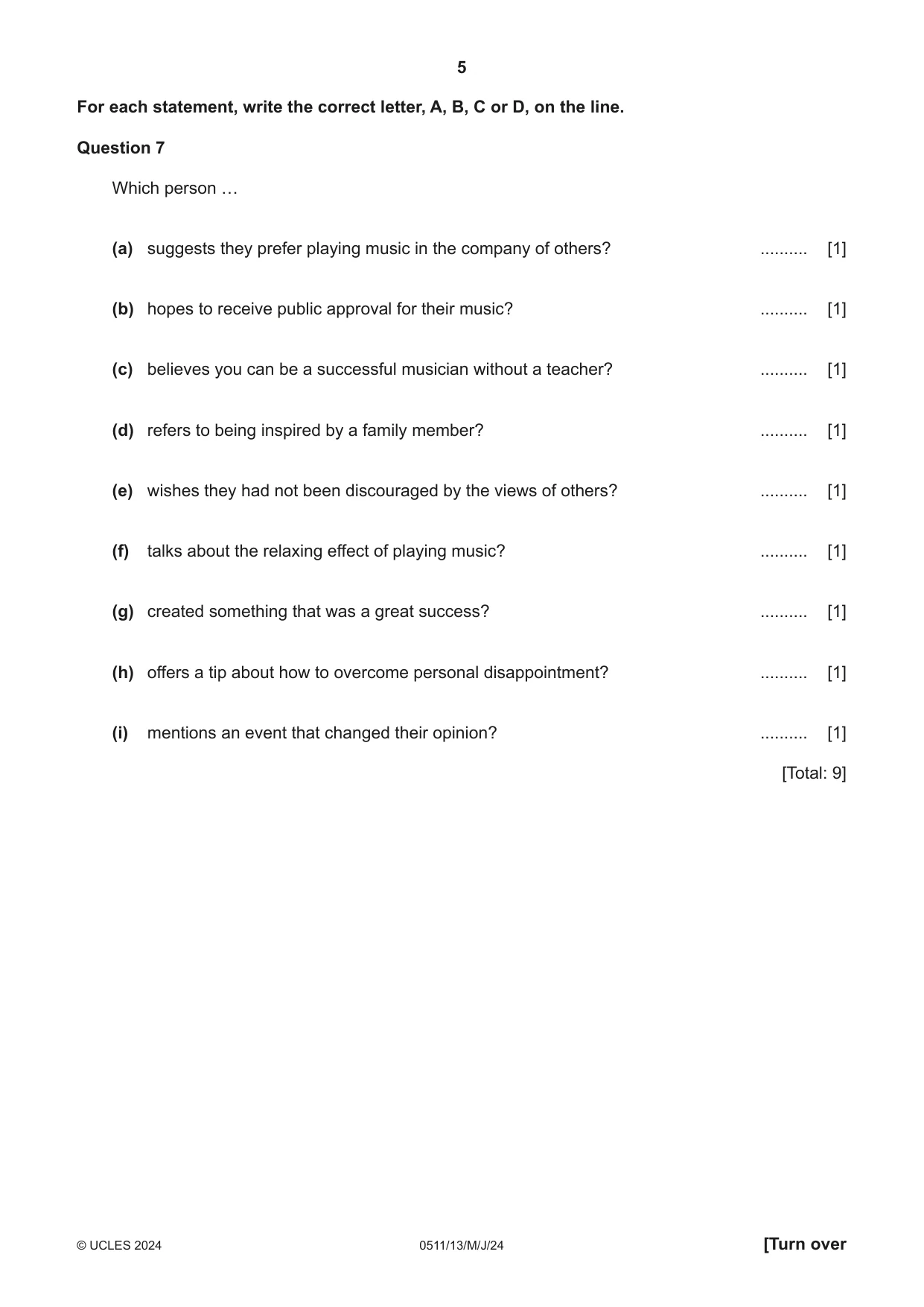 Cambridge IGCSE English - Second Language (count-in oral) 0511 2024 May/June Paper 1 · Variant 3 question paper, page 5 of 16