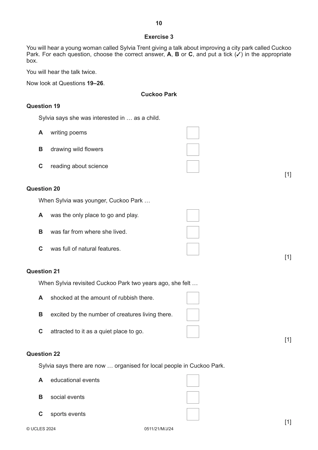 Cambridge IGCSE English - Second Language (count-in oral) 0511 2024 May/June Paper 2 · Variant 1 question paper, page 10 of 16