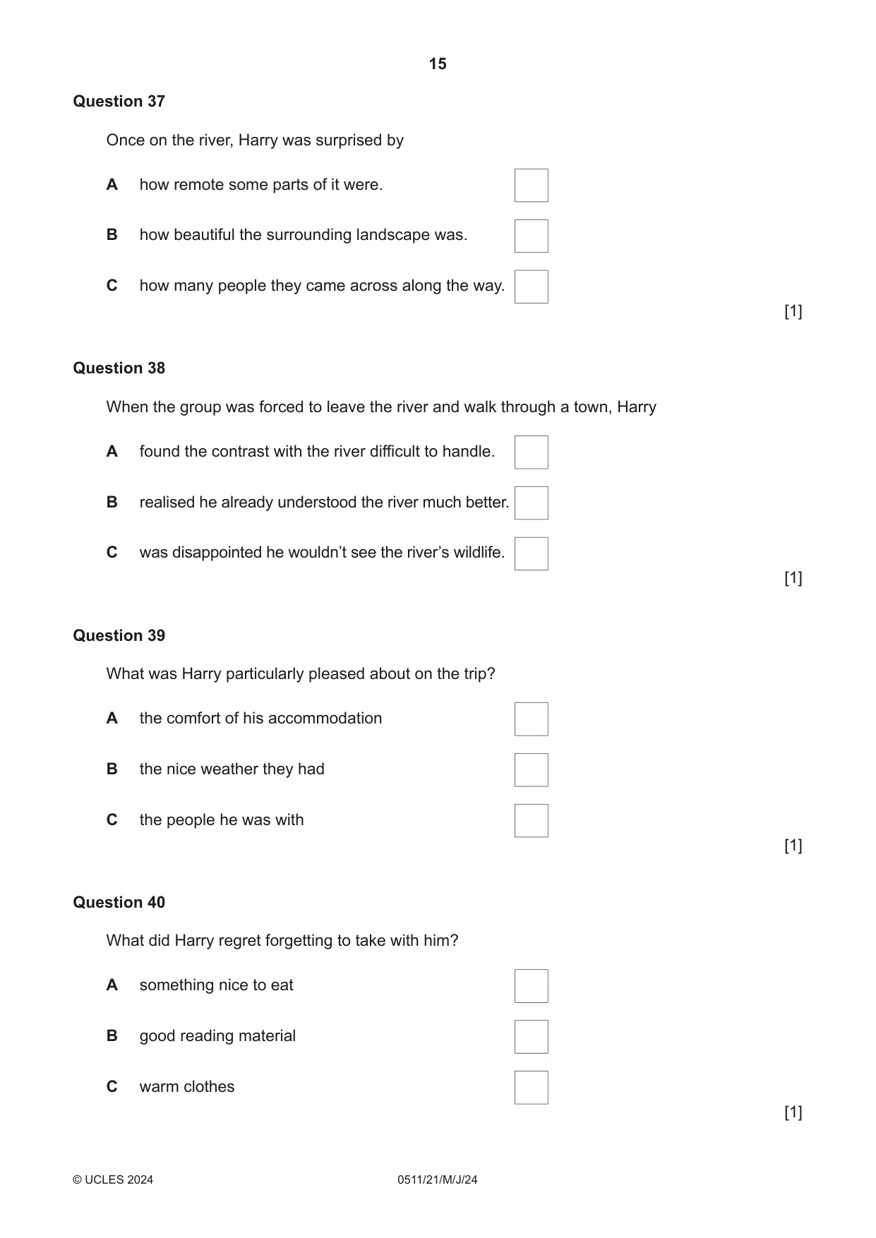 Cambridge IGCSE English - Second Language (count-in oral) 0511 2024 May/June Paper 2 · Variant 1 question paper, page 15 of 16