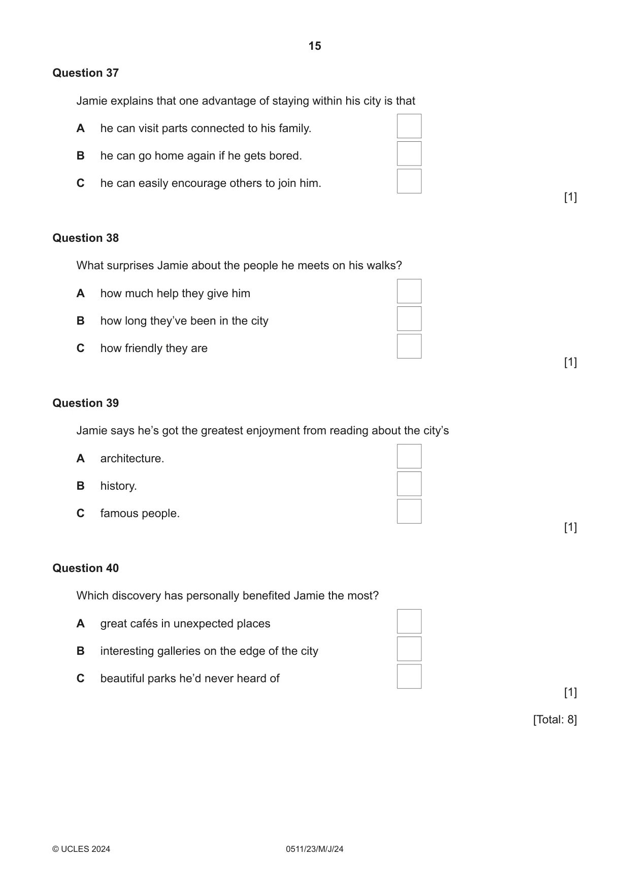 Cambridge IGCSE English - Second Language (count-in oral) 0511 2024 May/June Paper 2 · Variant 3 question paper, page 15 of 16