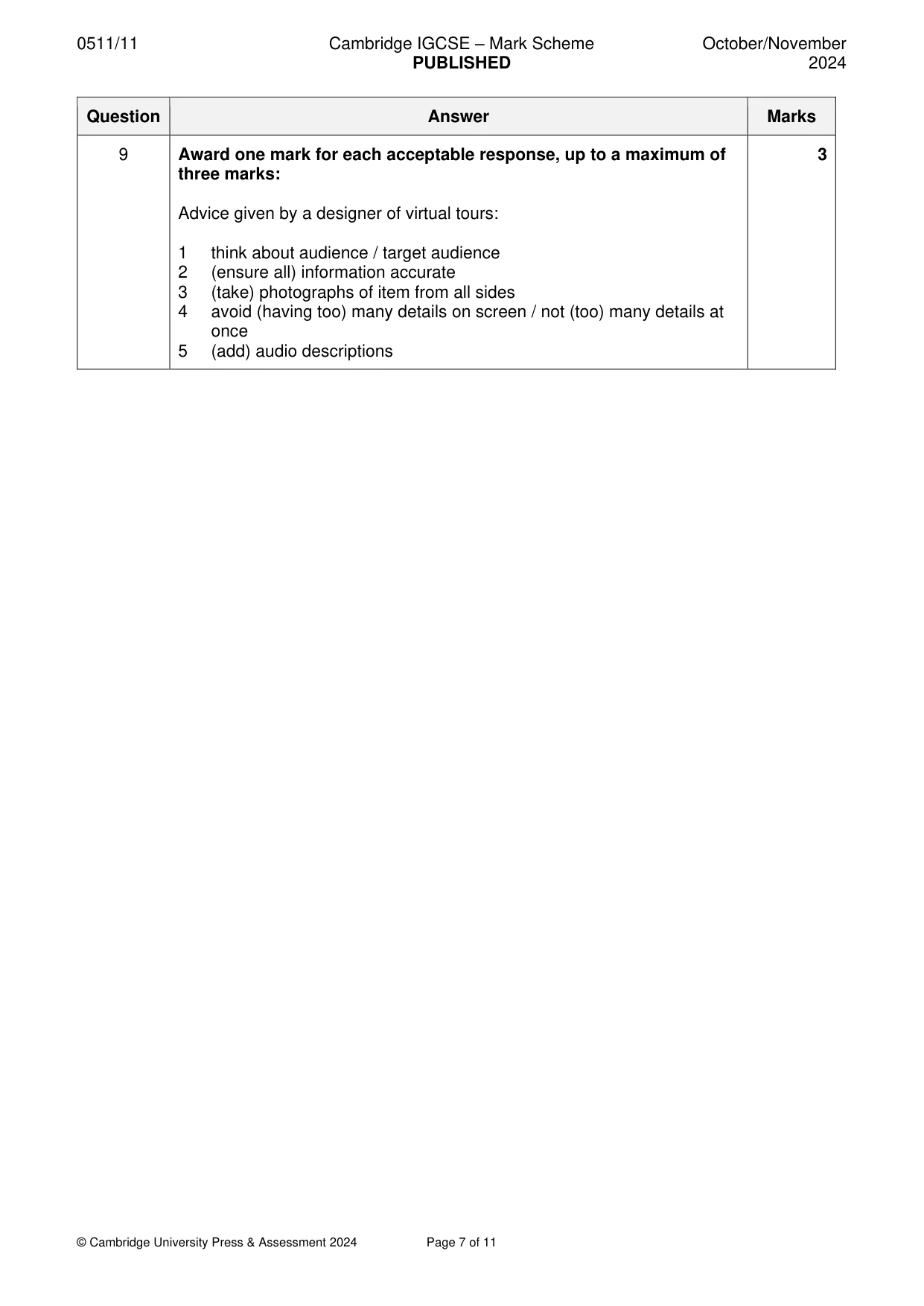 Mark scheme, page 7 of 11