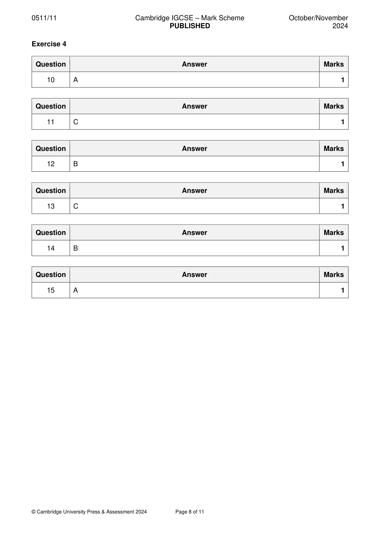 Mark scheme, page 8 of 11