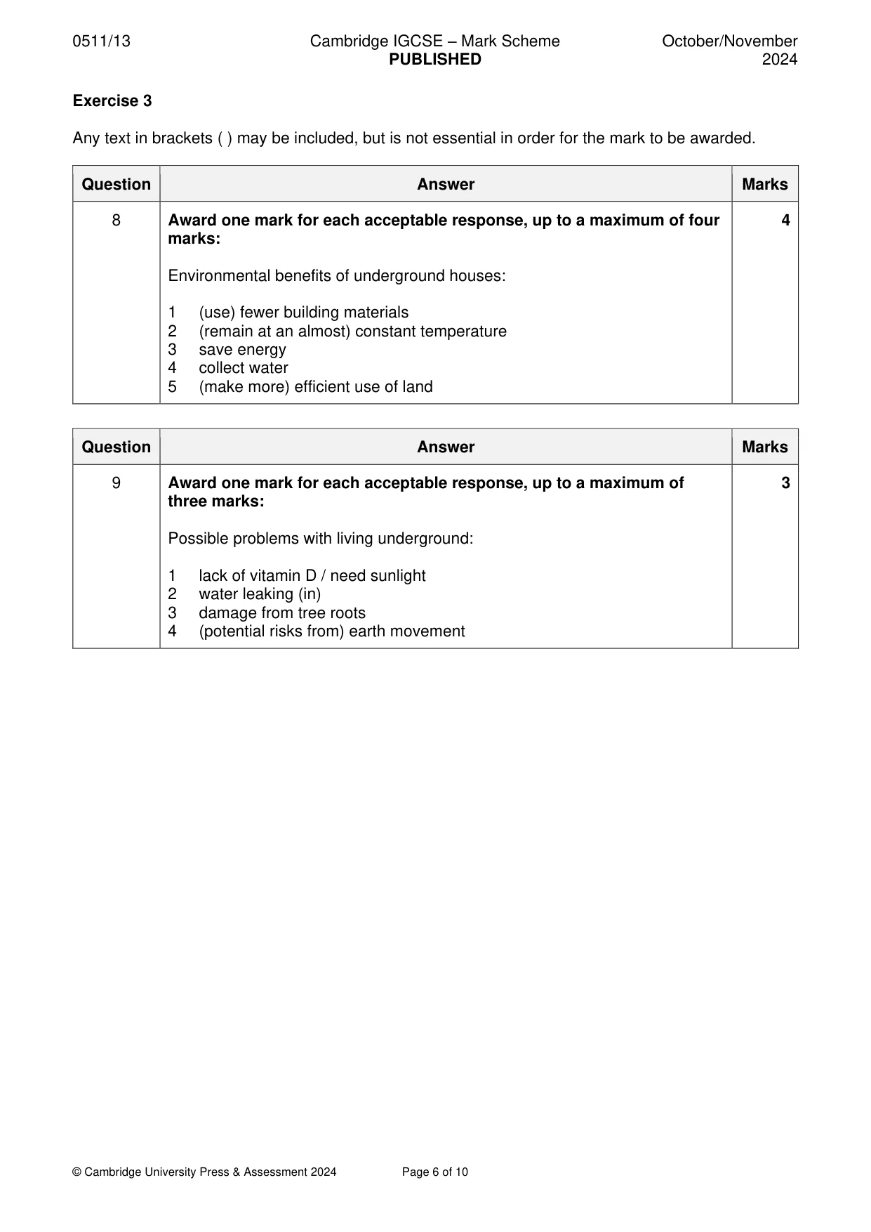 Mark scheme, page 6 of 10