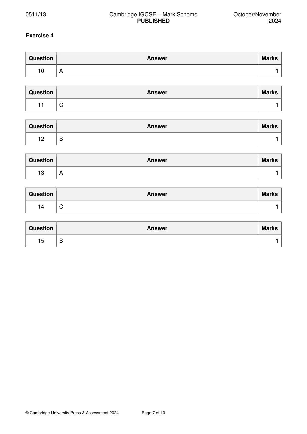 Mark scheme, page 7 of 10