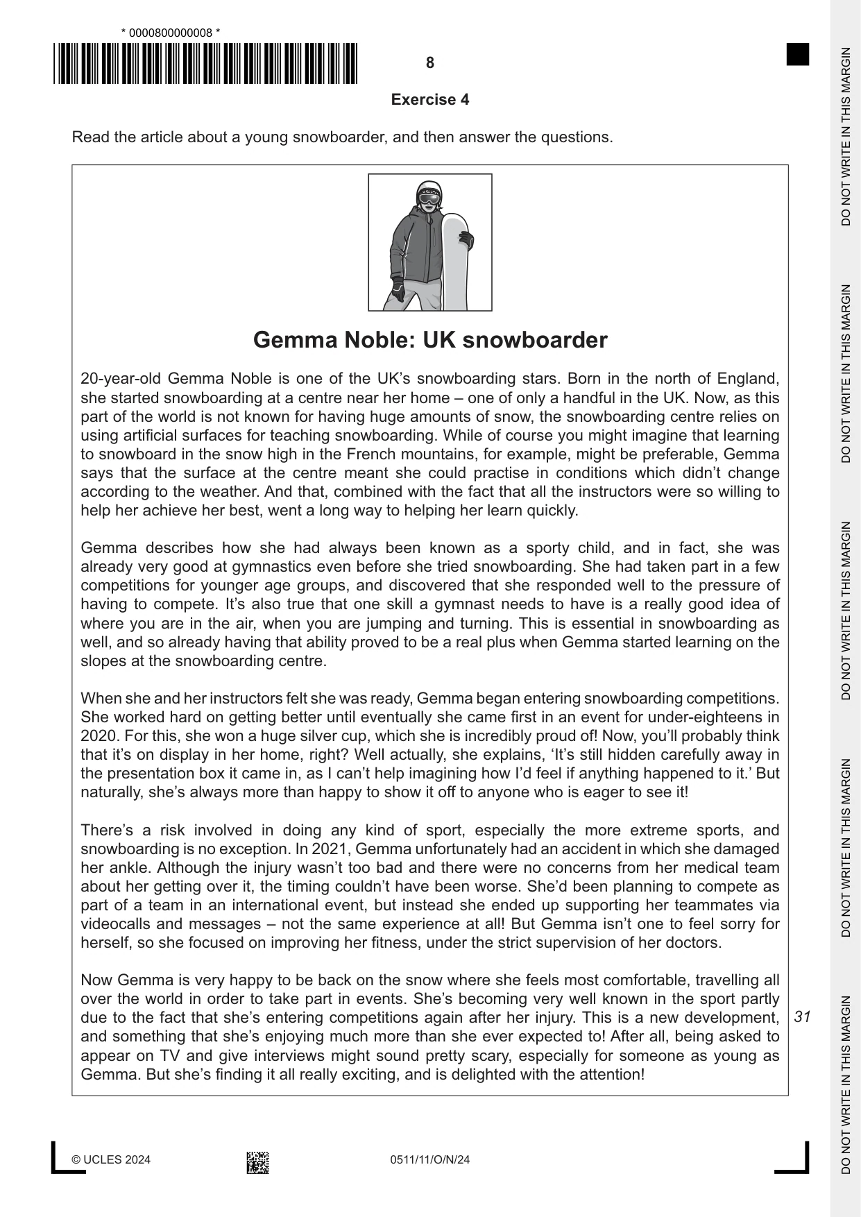 Cambridge IGCSE English - Second Language (count-in oral) 0511 2024 Oct/Nov Paper 1 · Variant 1 question paper, page 8 of 16