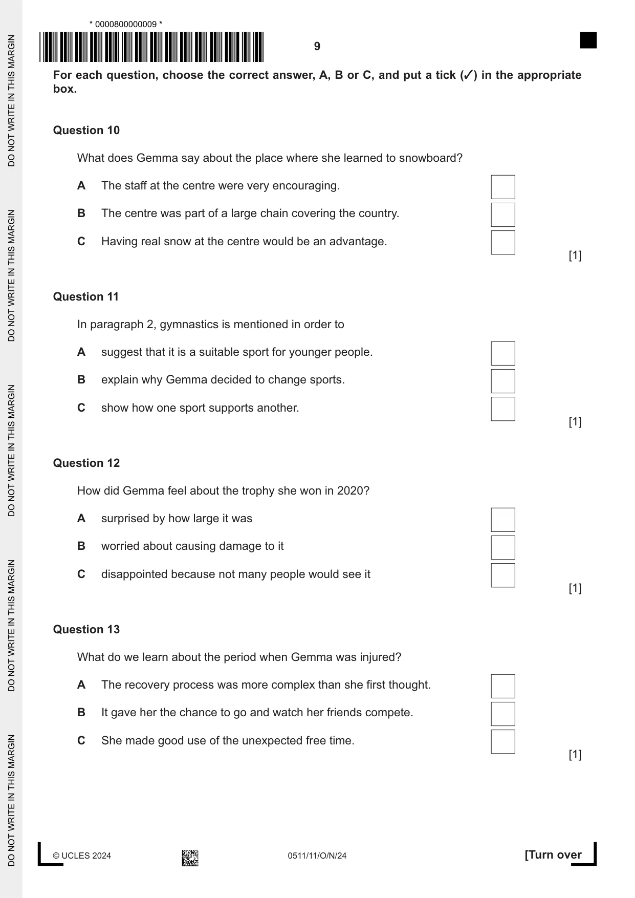 Cambridge IGCSE English - Second Language (count-in oral) 0511 2024 Oct/Nov Paper 1 · Variant 1 question paper, page 9 of 16