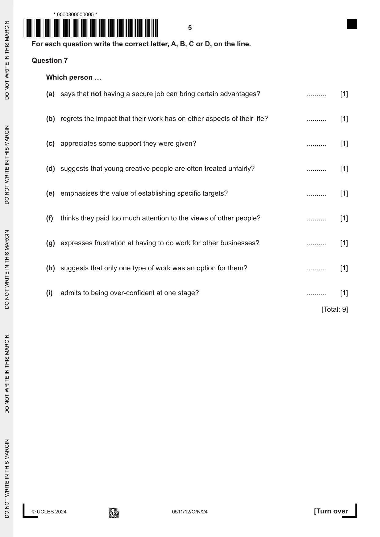 Cambridge IGCSE English - Second Language (count-in oral) 0511 2024 Oct/Nov Paper 1 · Variant 2 question paper, page 5 of 16