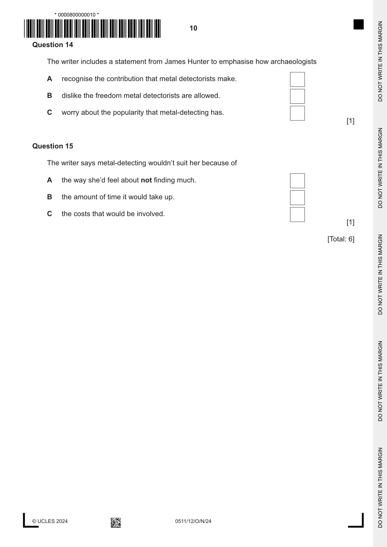 Cambridge IGCSE English - Second Language (count-in oral) 0511 2024 Oct/Nov Paper 1 · Variant 2 question paper, page 10 of 16