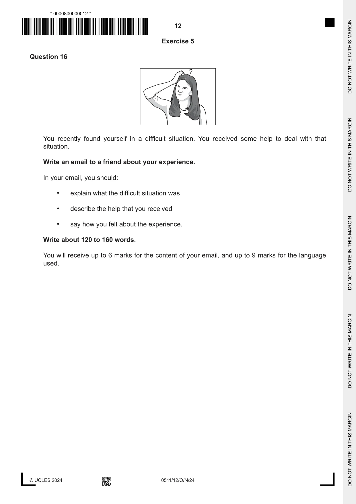 Cambridge IGCSE English - Second Language (count-in oral) 0511 2024 Oct/Nov Paper 1 · Variant 2 question paper, page 12 of 16