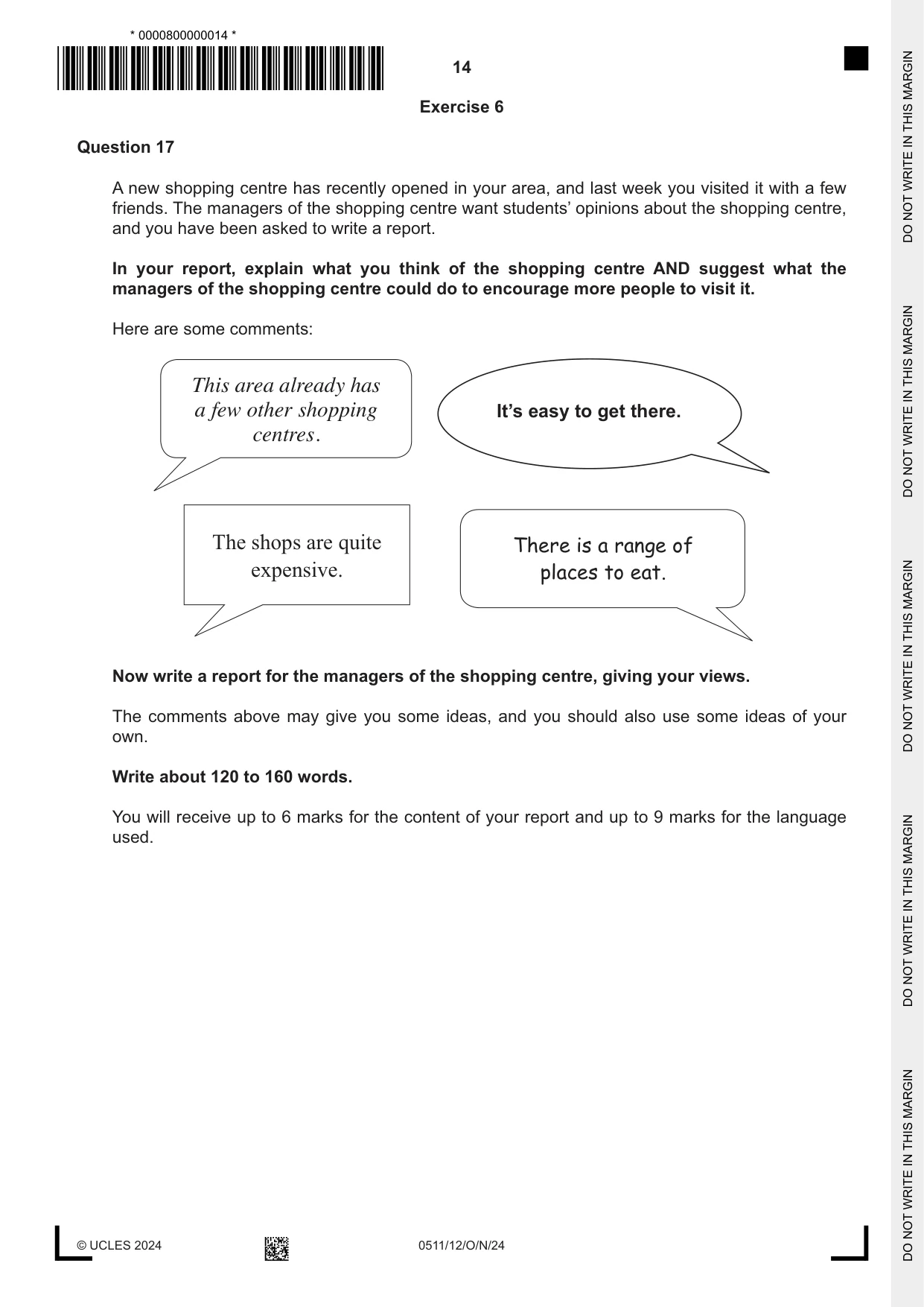 Cambridge IGCSE English - Second Language (count-in oral) 0511 2024 Oct/Nov Paper 1 · Variant 2 question paper, page 14 of 16