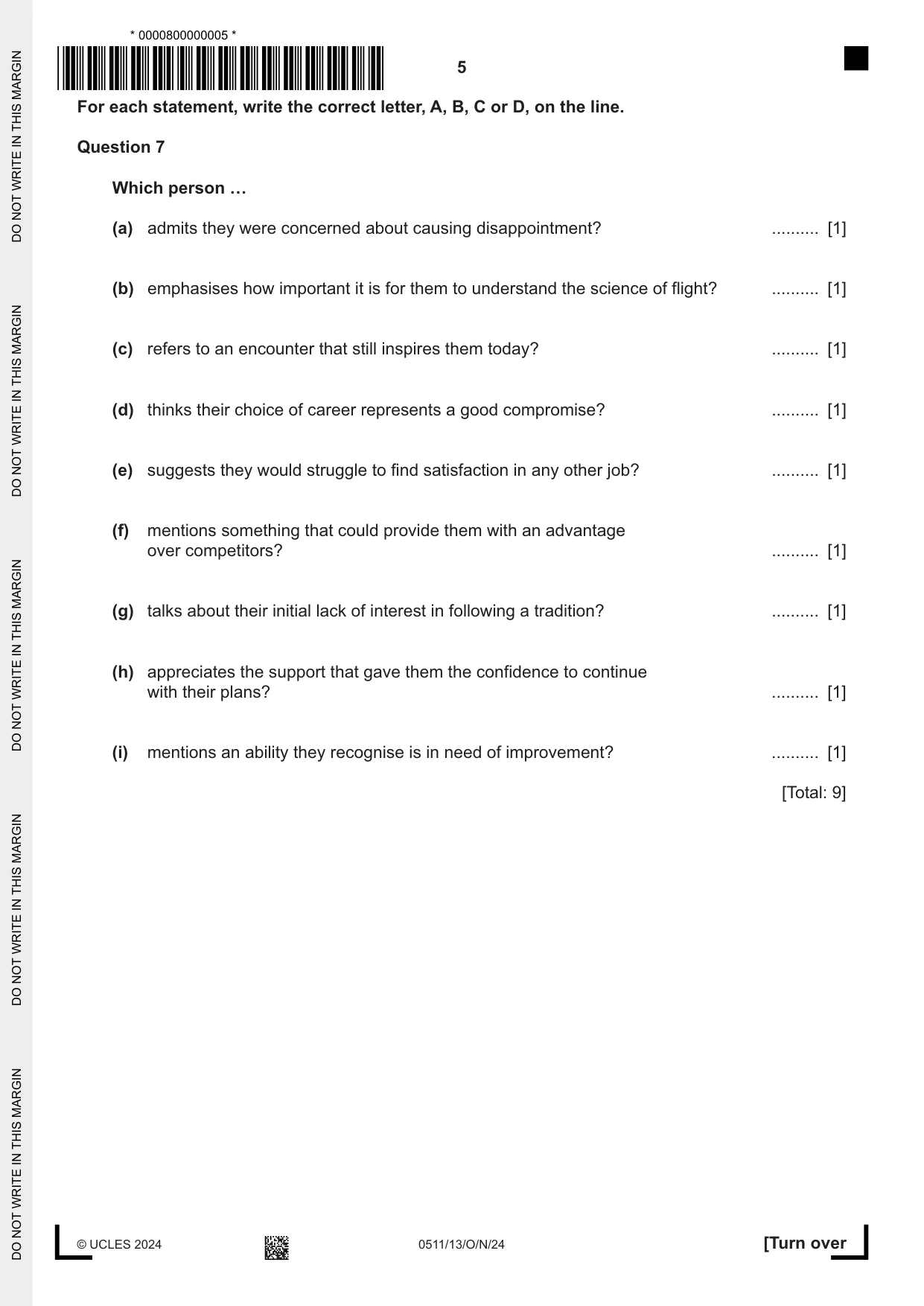 Cambridge IGCSE English - Second Language (count-in oral) 0511 2024 Oct/Nov Paper 1 · Variant 3 question paper, page 5 of 16