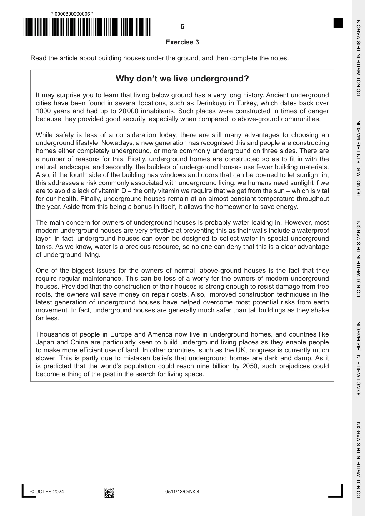 Cambridge IGCSE English - Second Language (count-in oral) 0511 2024 Oct/Nov Paper 1 · Variant 3 question paper, page 6 of 16