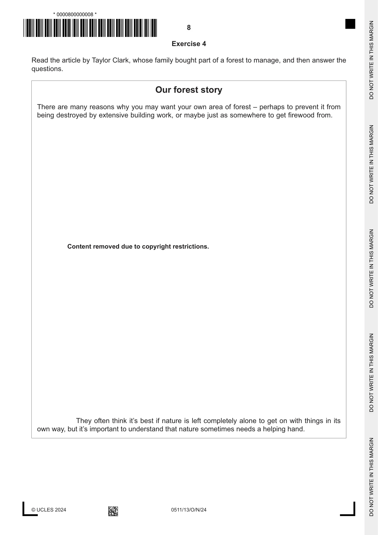 Cambridge IGCSE English - Second Language (count-in oral) 0511 2024 Oct/Nov Paper 1 · Variant 3 question paper, page 8 of 16