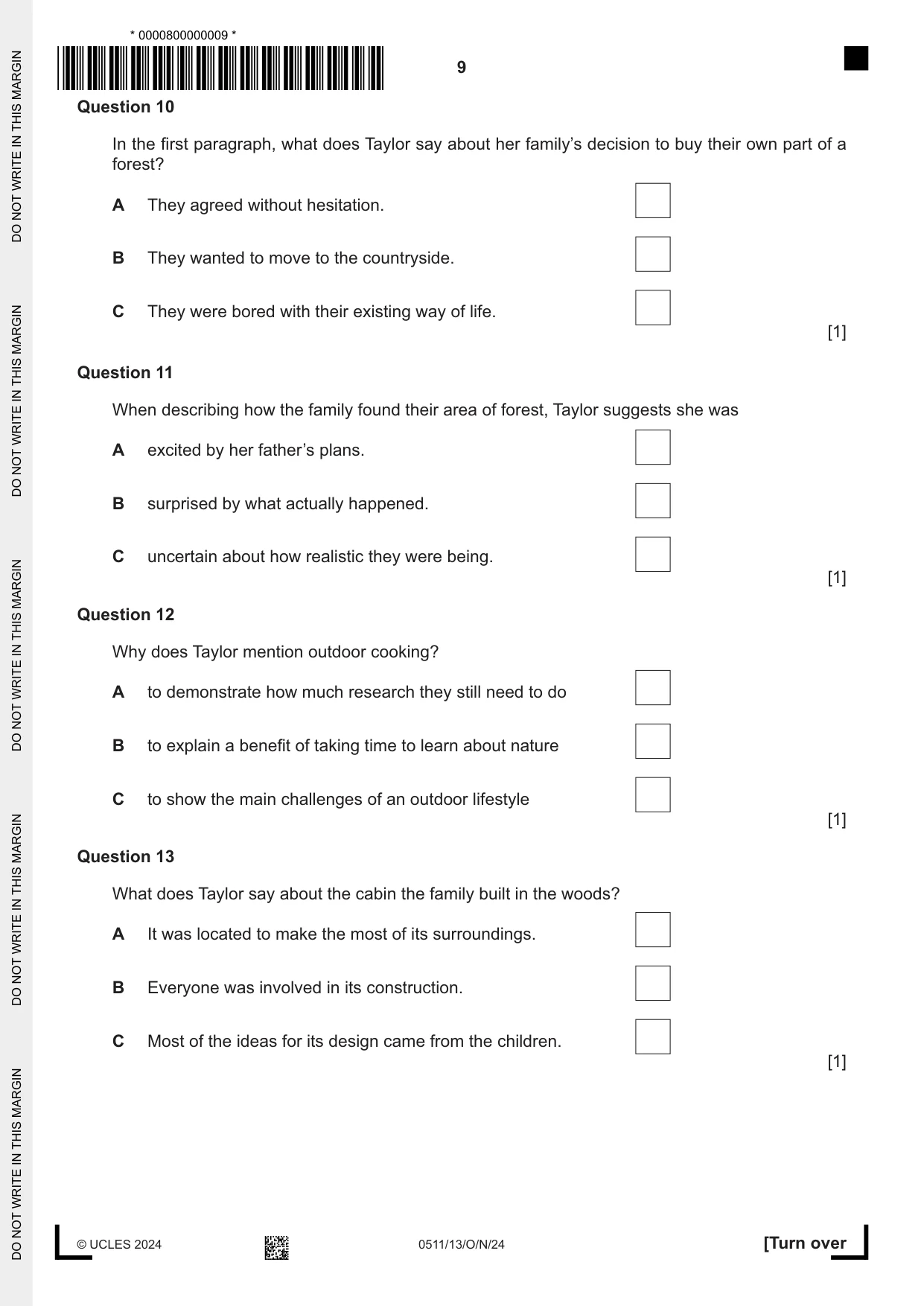 Cambridge IGCSE English - Second Language (count-in oral) 0511 2024 Oct/Nov Paper 1 · Variant 3 question paper, page 9 of 16