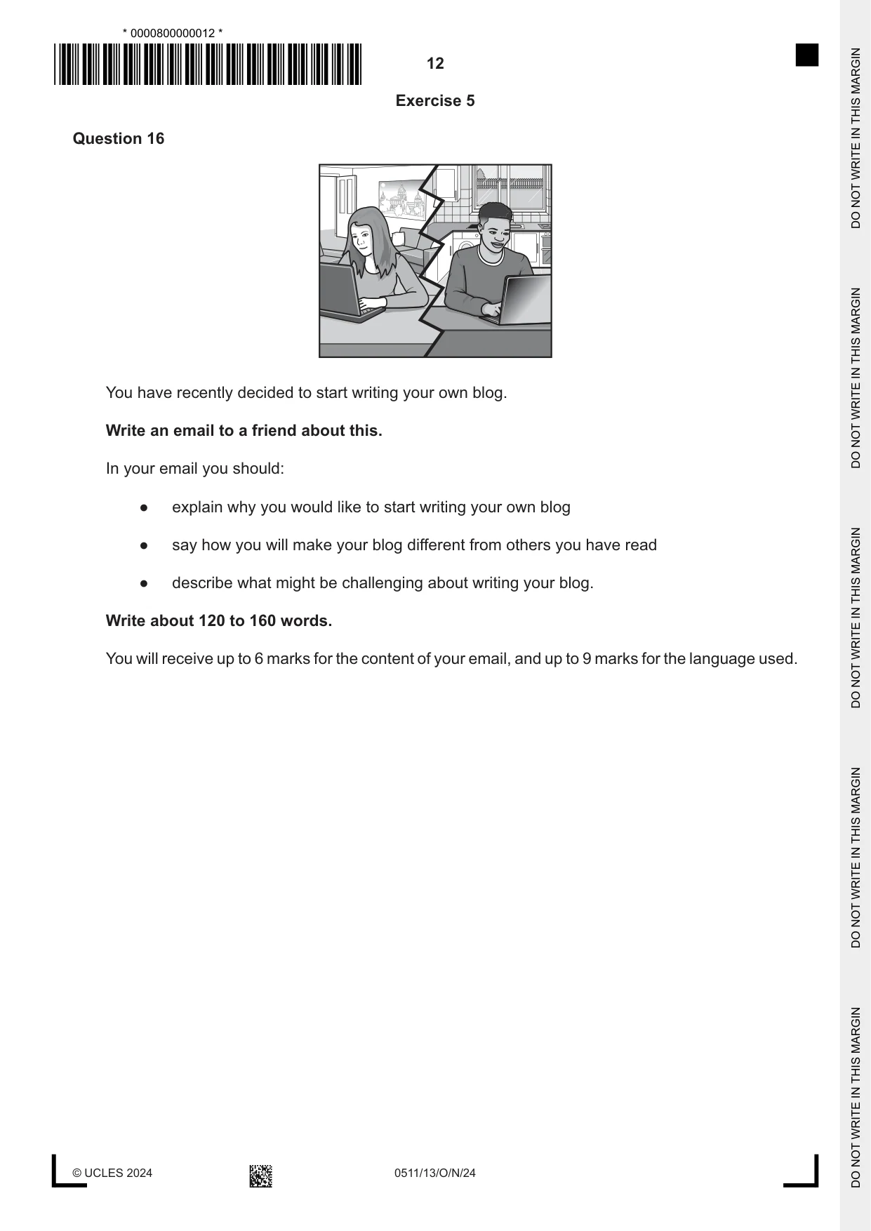 Cambridge IGCSE English - Second Language (count-in oral) 0511 2024 Oct/Nov Paper 1 · Variant 3 question paper, page 12 of 16