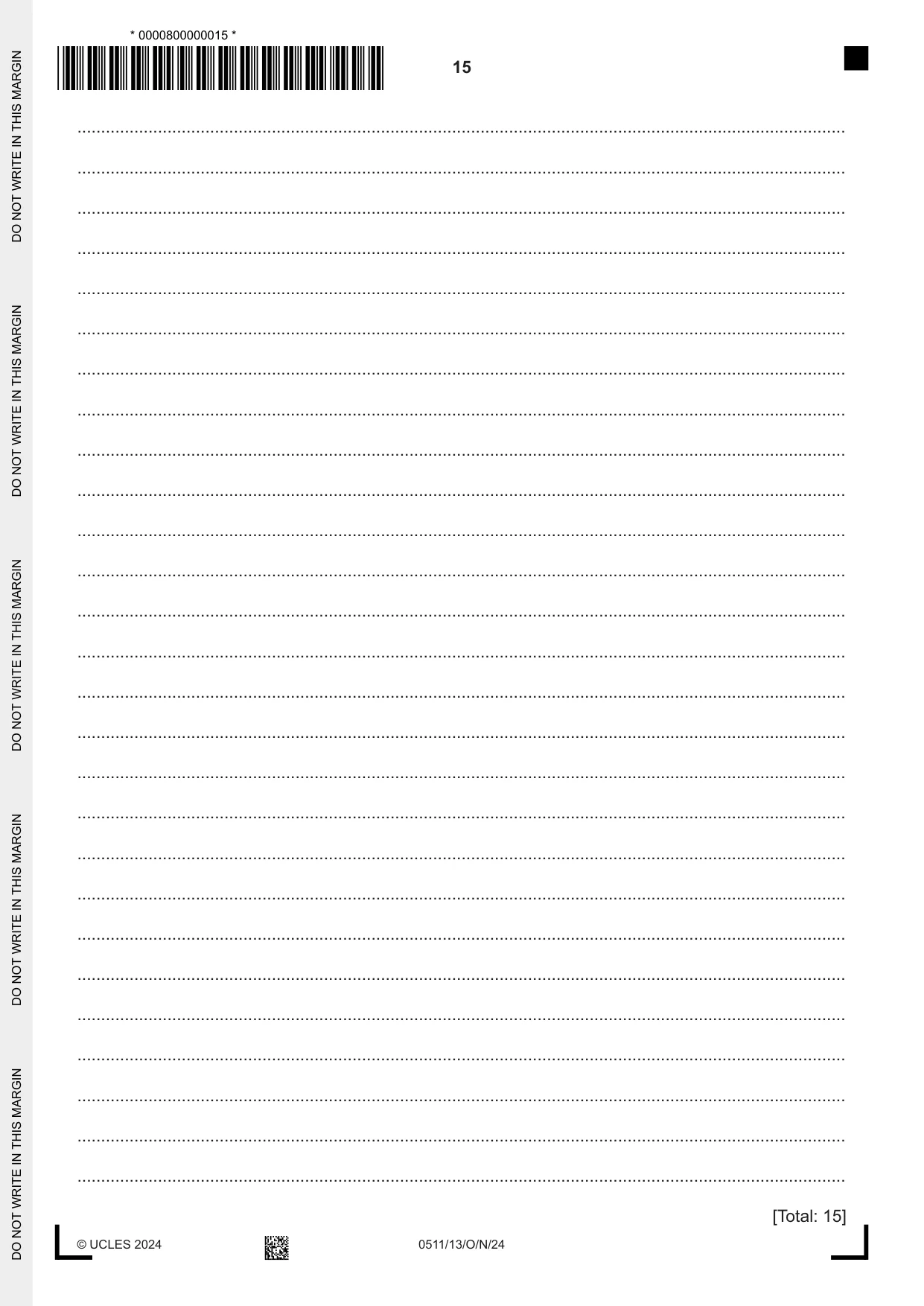 Cambridge IGCSE English - Second Language (count-in oral) 0511 2024 Oct/Nov Paper 1 · Variant 3 question paper, page 15 of 16