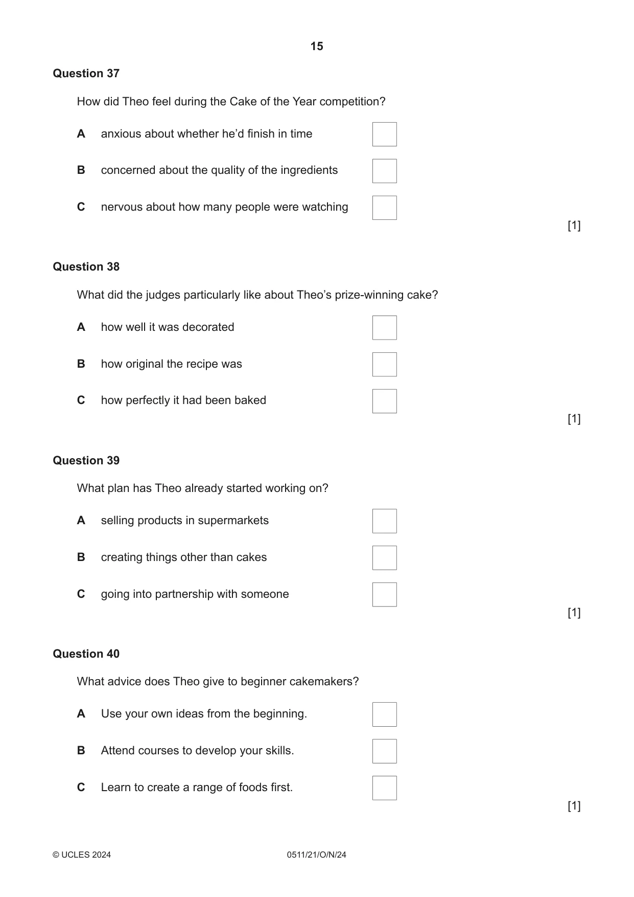 Cambridge IGCSE English - Second Language (count-in oral) 0511 2024 Oct/Nov Paper 2 · Variant 1 question paper, page 15 of 16