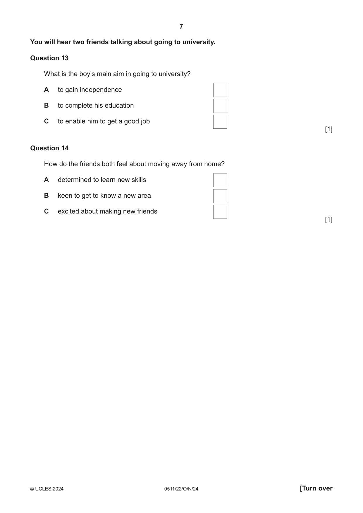 Cambridge IGCSE English - Second Language (count-in oral) 0511 2024 Oct/Nov Paper 2 · Variant 2 question paper, page 7 of 16
