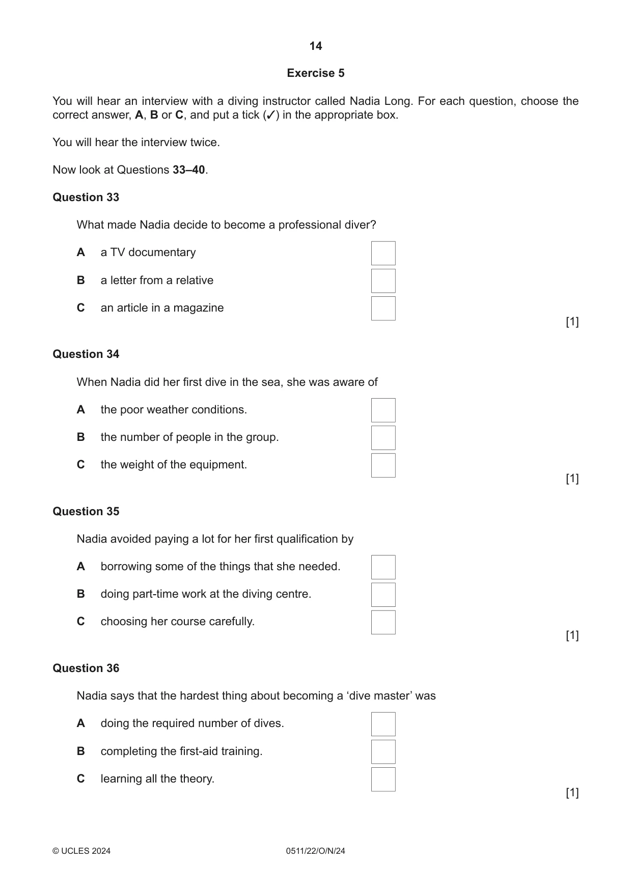 Cambridge IGCSE English - Second Language (count-in oral) 0511 2024 Oct/Nov Paper 2 · Variant 2 question paper, page 14 of 16