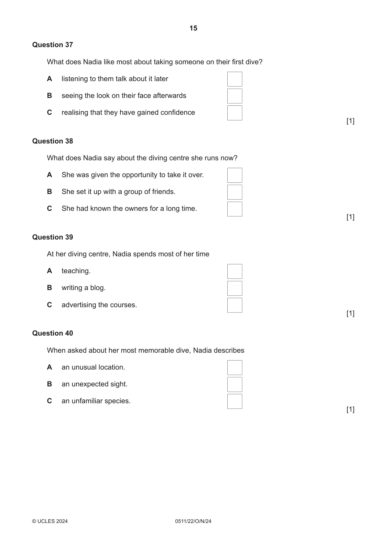 Cambridge IGCSE English - Second Language (count-in oral) 0511 2024 Oct/Nov Paper 2 · Variant 2 question paper, page 15 of 16