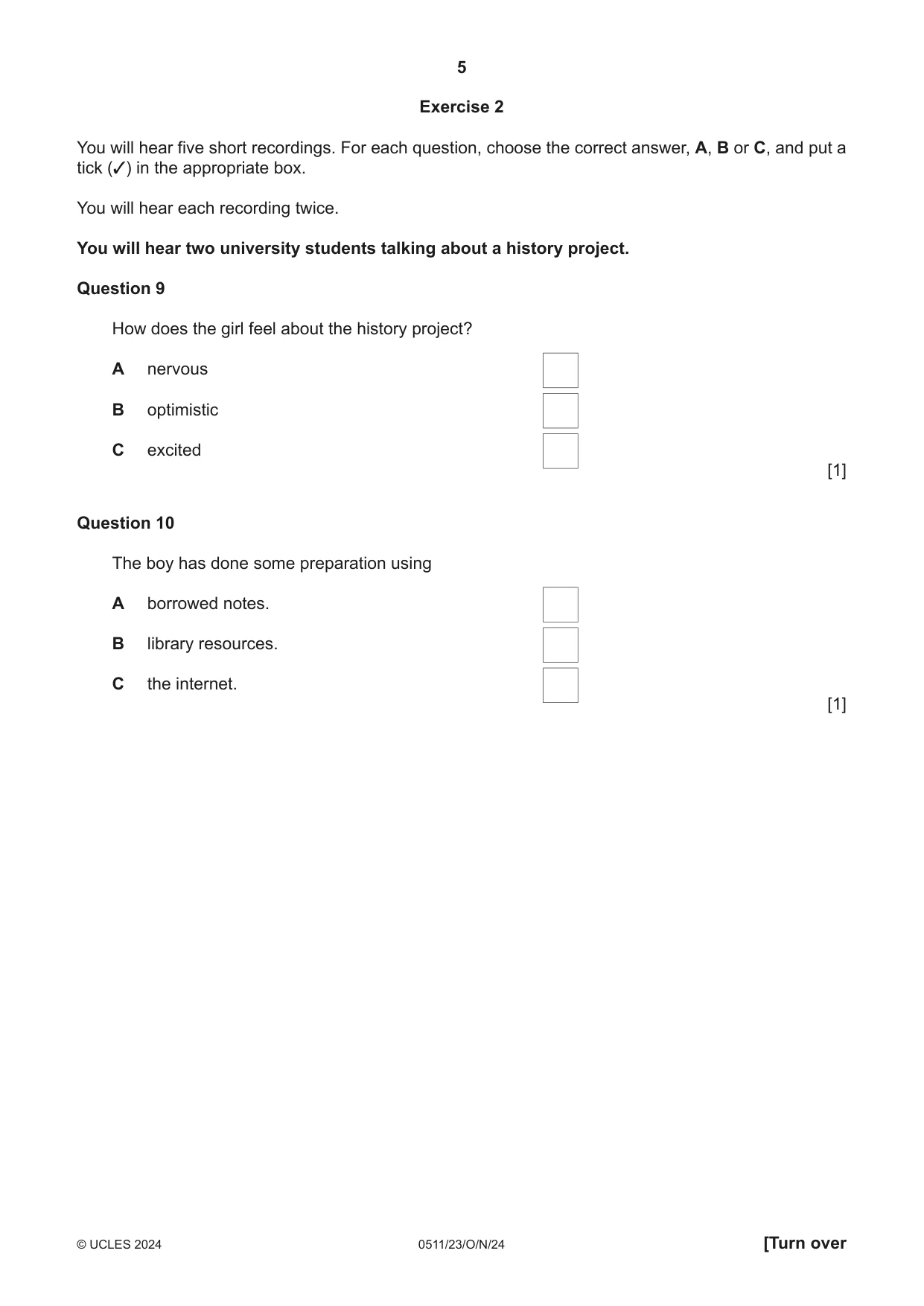 Cambridge IGCSE English - Second Language (count-in oral) 0511 2024 Oct/Nov Paper 2 · Variant 3 question paper, page 5 of 16