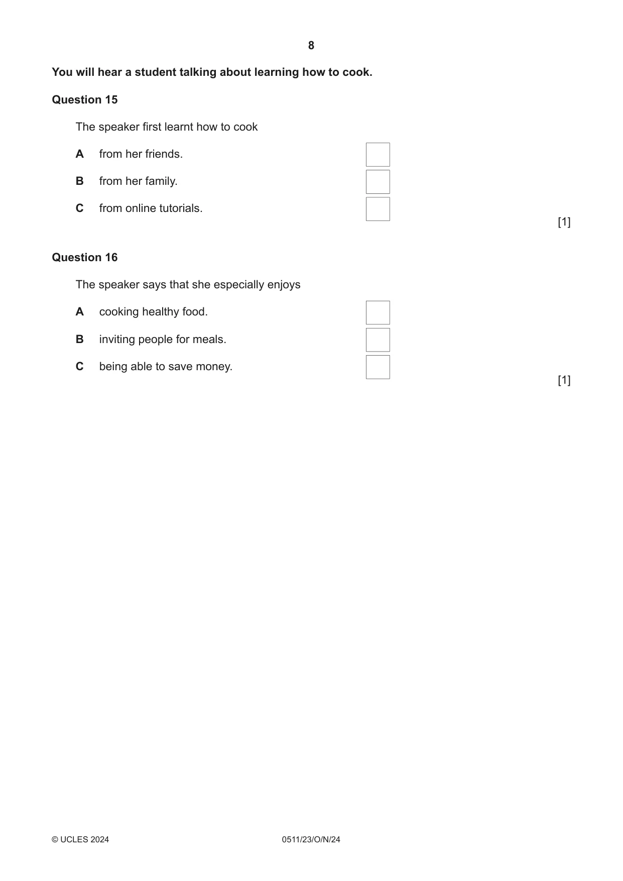 Cambridge IGCSE English - Second Language (count-in oral) 0511 2024 Oct/Nov Paper 2 · Variant 3 question paper, page 8 of 16