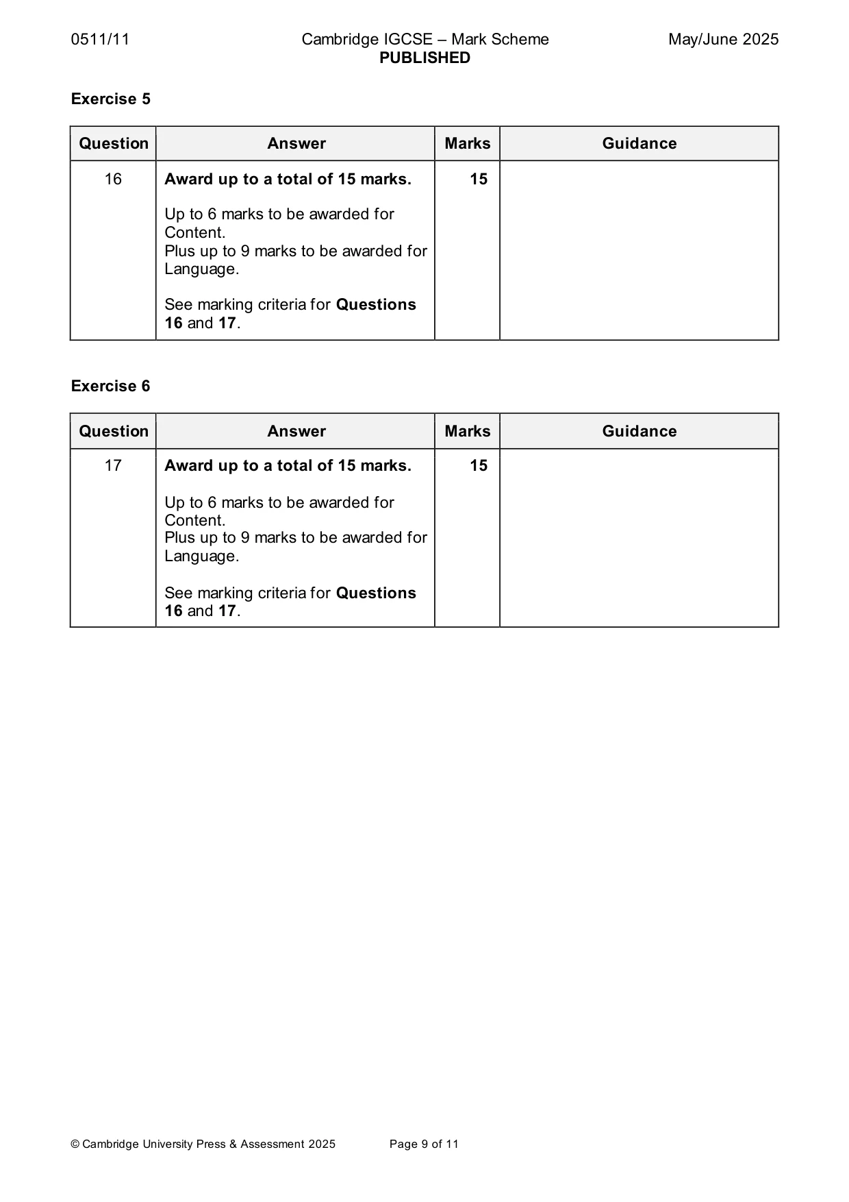 Mark scheme, page 9 of 11