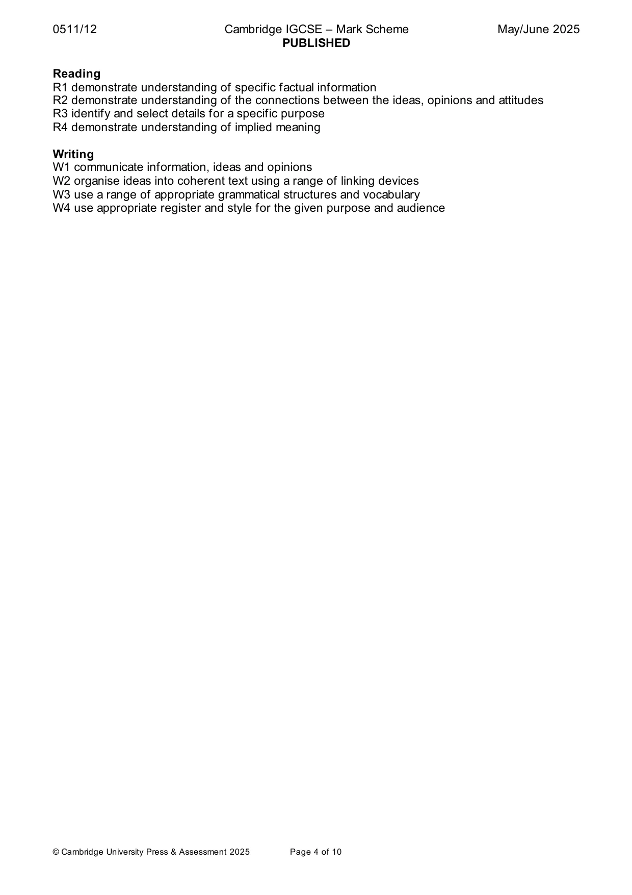 Mark scheme, page 4 of 10