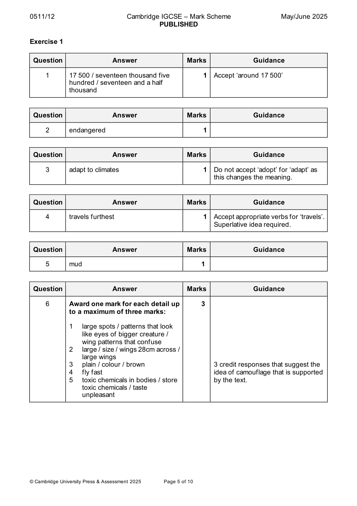 Mark scheme, page 5 of 10