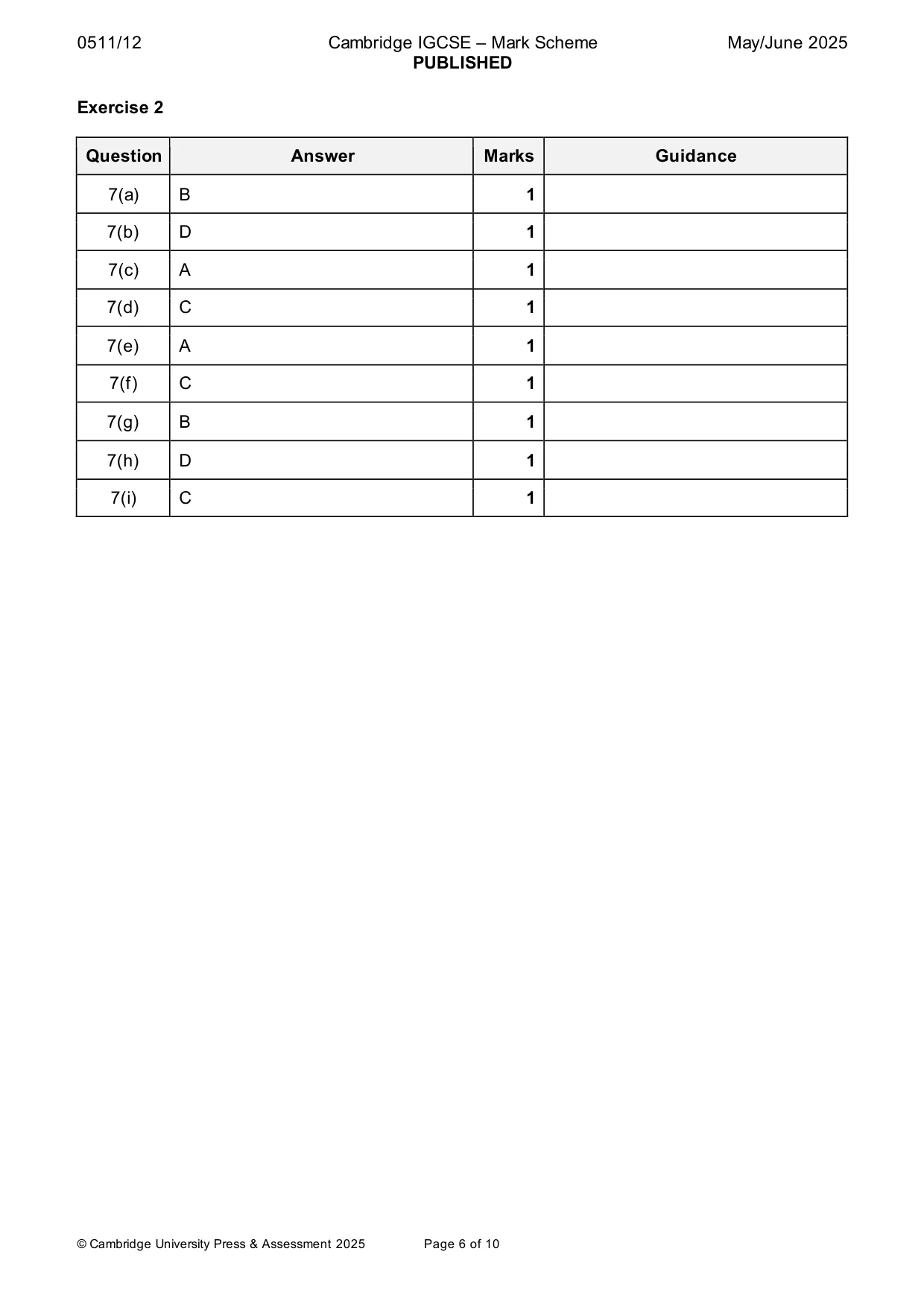 Mark scheme, page 6 of 10