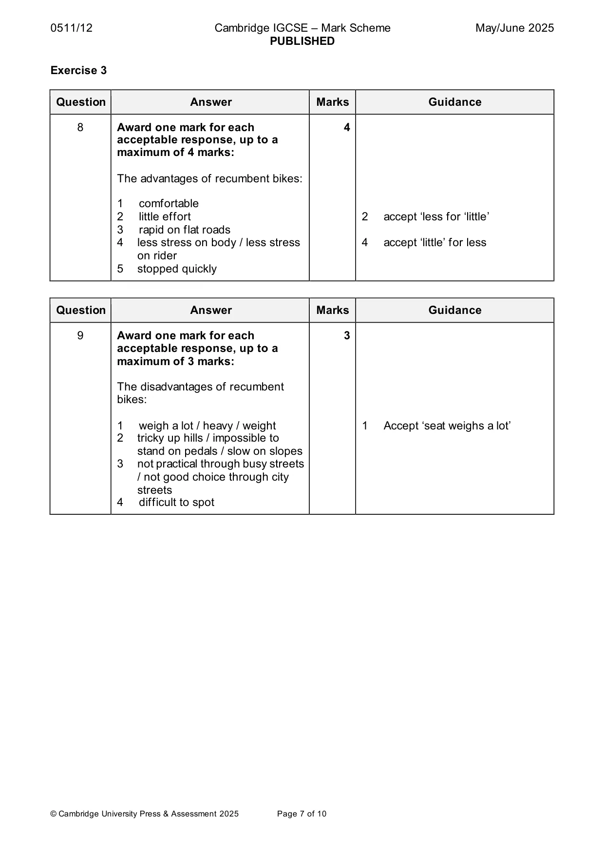 Mark scheme, page 7 of 10
