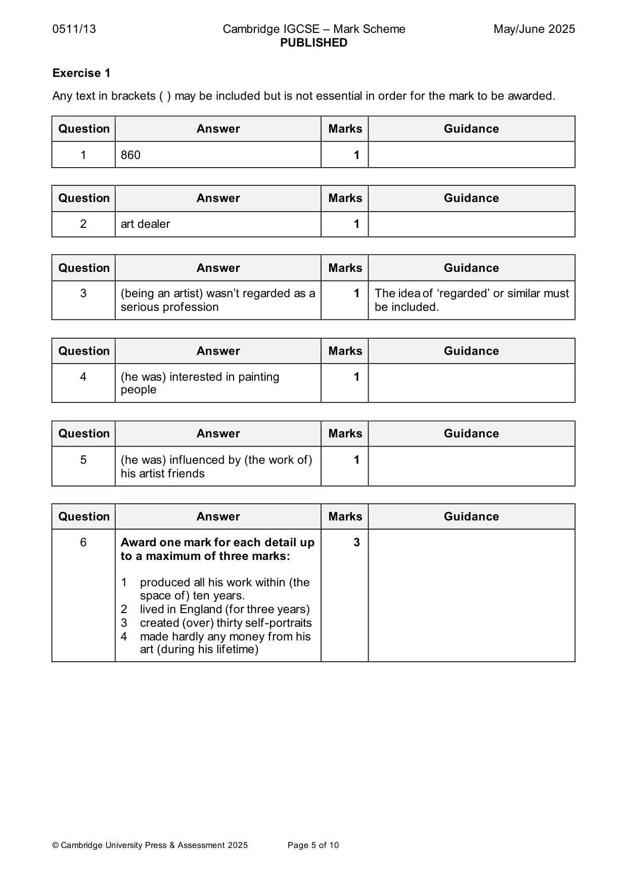 Mark scheme, page 5 of 10