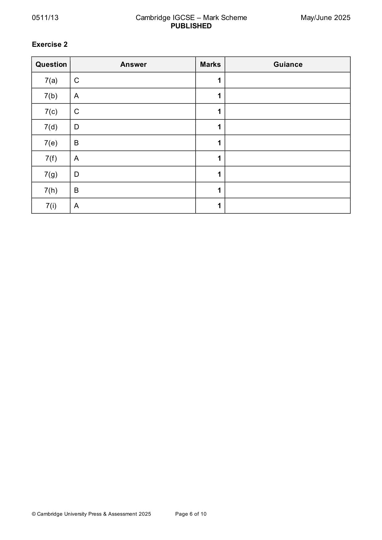 Mark scheme, page 6 of 10