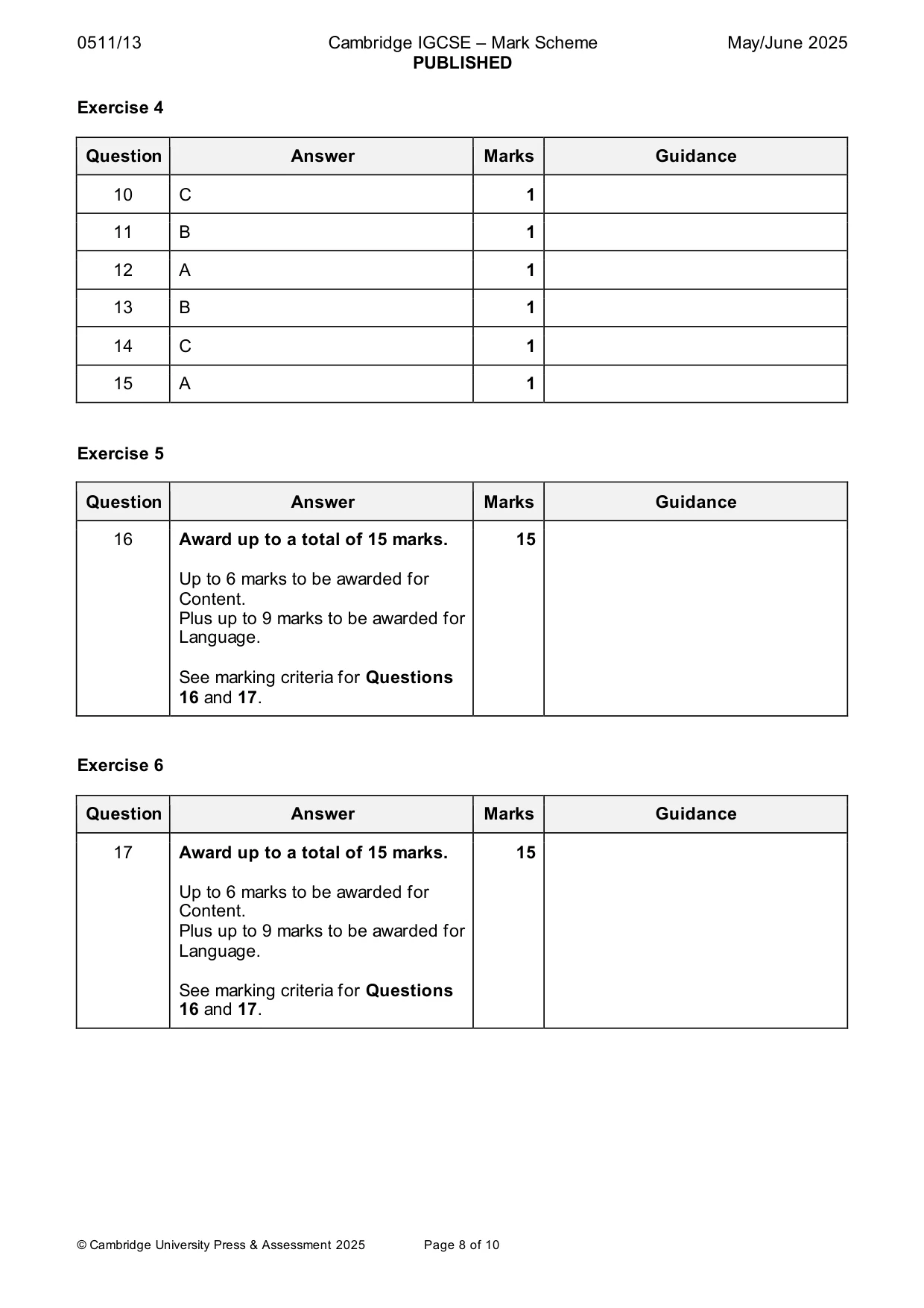 Mark scheme, page 8 of 10
