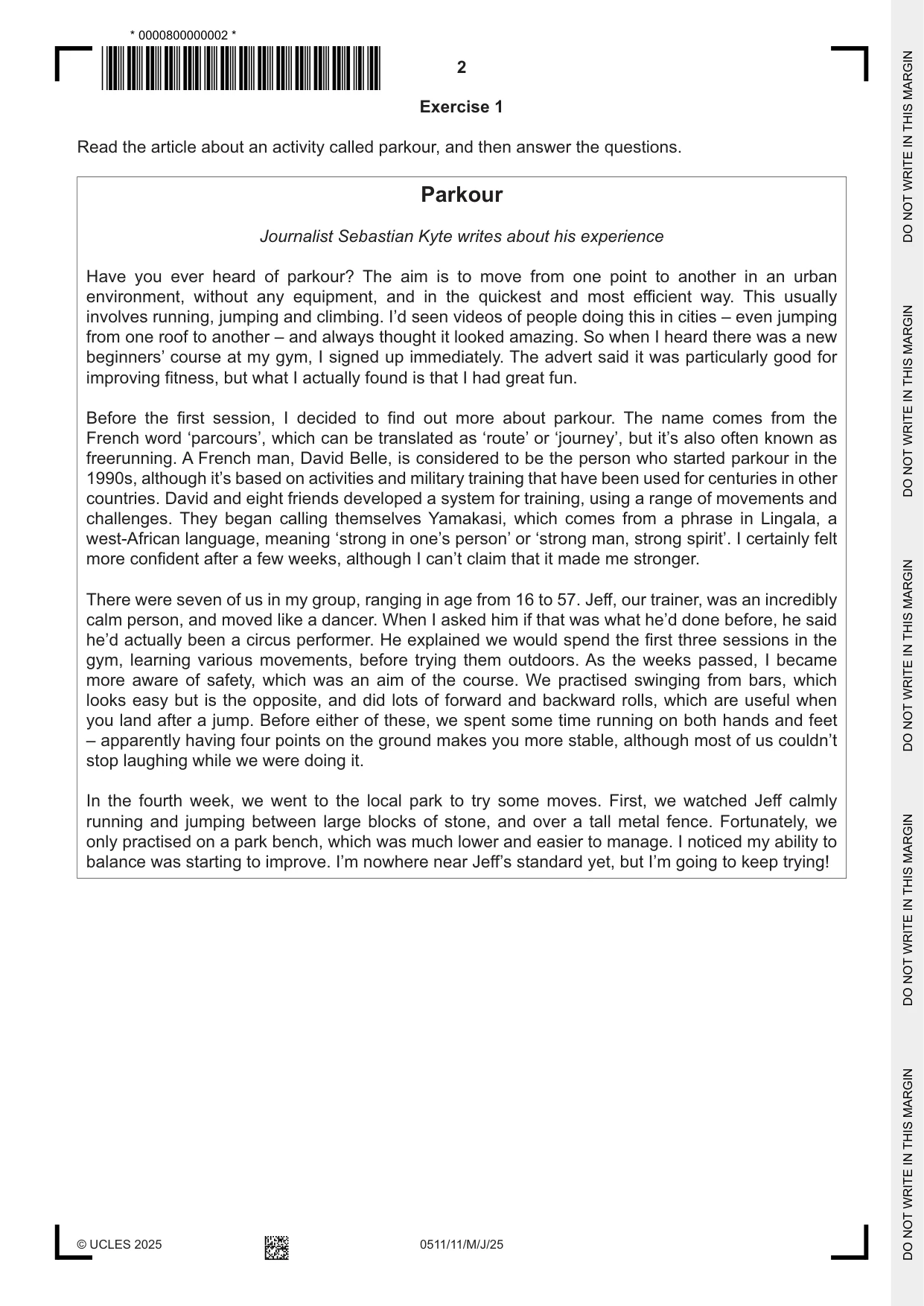 Cambridge IGCSE English - Second Language (count-in oral) 0511 2025 May/June Paper 1 · Variant 1 question paper, page 2 of 16