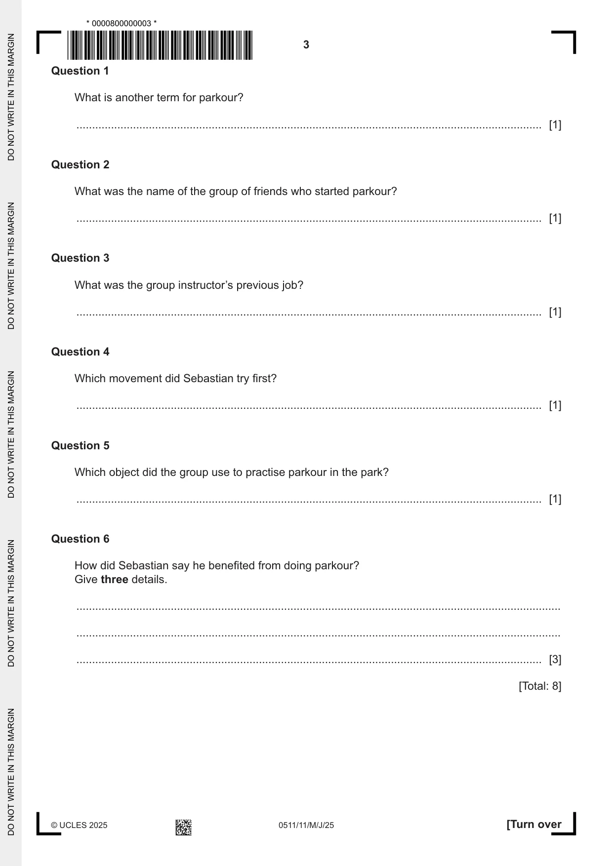 Cambridge IGCSE English - Second Language (count-in oral) 0511 2025 May/June Paper 1 · Variant 1 question paper, page 3 of 16