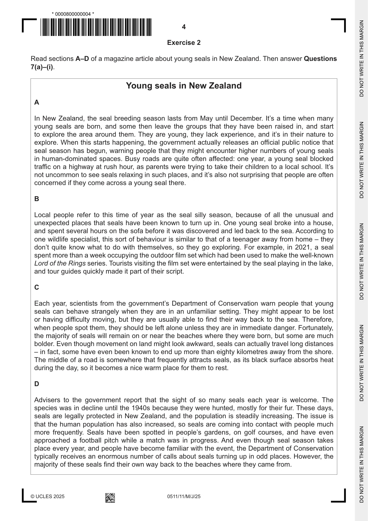 Cambridge IGCSE English - Second Language (count-in oral) 0511 2025 May/June Paper 1 · Variant 1 question paper, page 4 of 16
