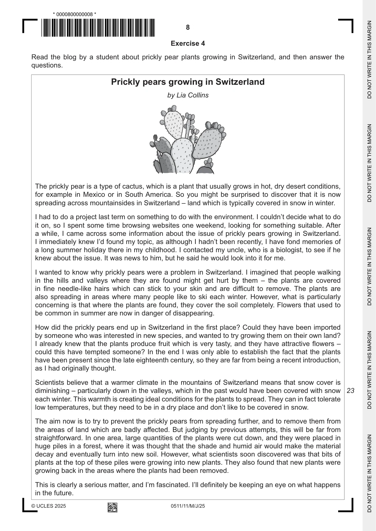 Cambridge IGCSE English - Second Language (count-in oral) 0511 2025 May/June Paper 1 · Variant 1 question paper, page 8 of 16