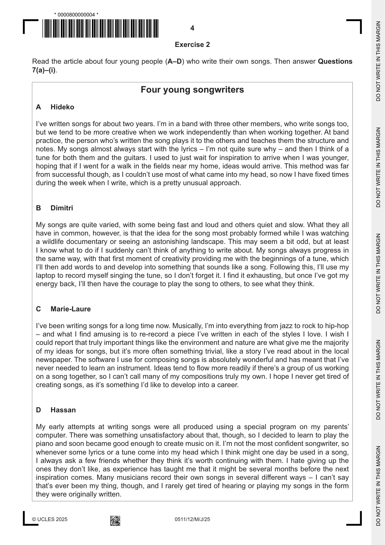 Cambridge IGCSE English - Second Language (count-in oral) 0511 2025 May/June Paper 1 · Variant 2 question paper, page 4 of 16
