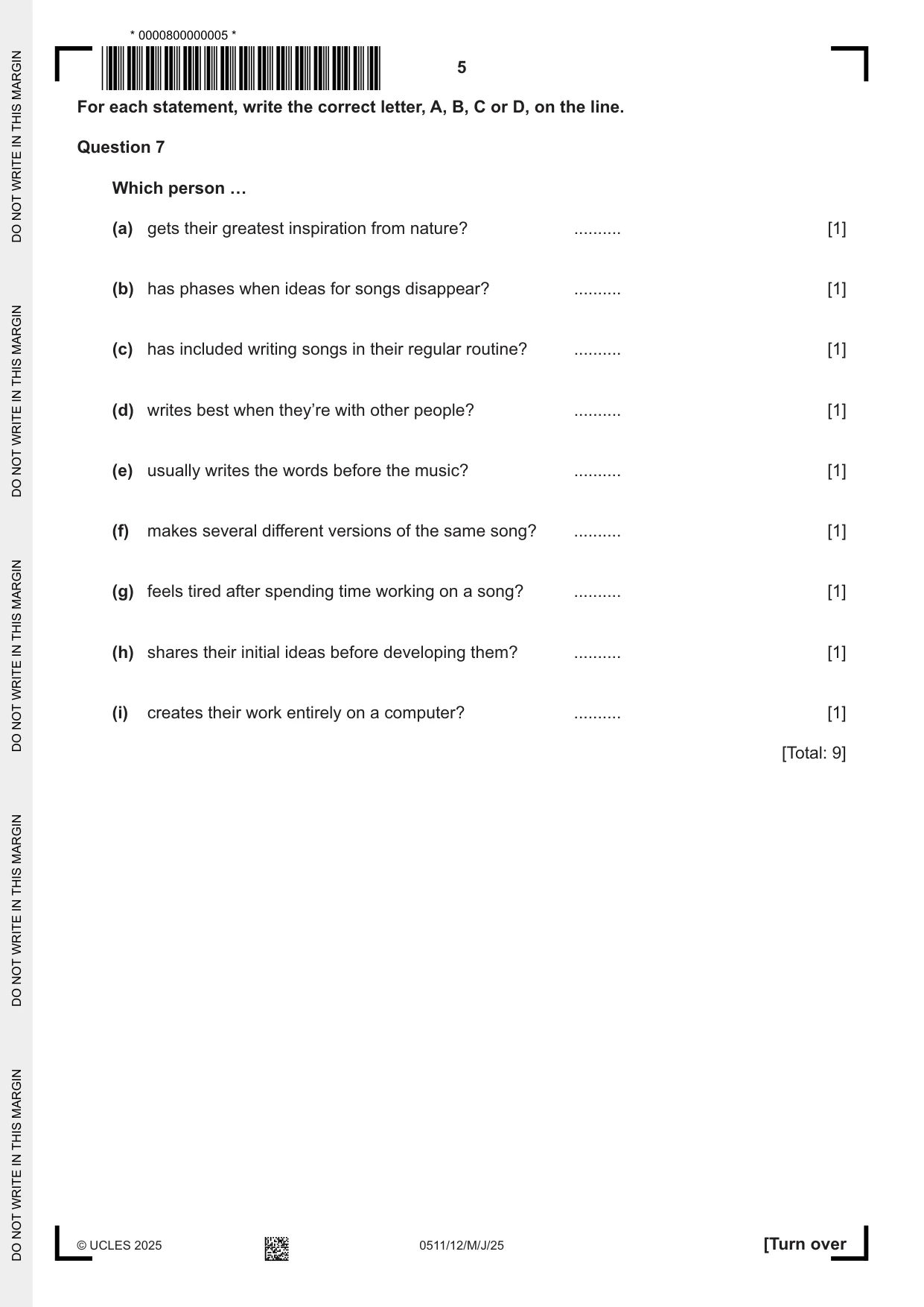 Cambridge IGCSE English - Second Language (count-in oral) 0511 2025 May/June Paper 1 · Variant 2 question paper, page 5 of 16