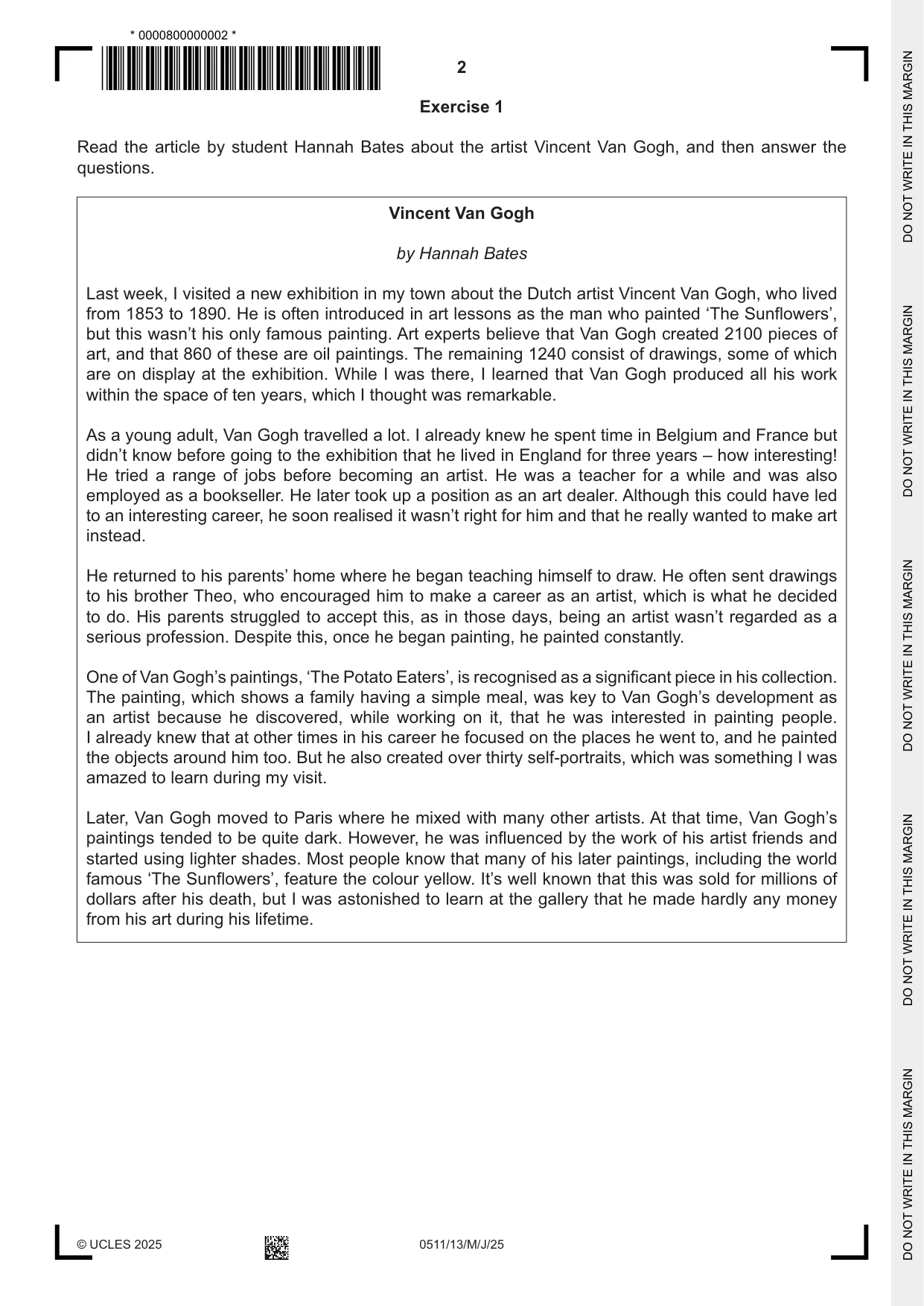 Cambridge IGCSE English - Second Language (count-in oral) 0511 2025 May/June Paper 1 · Variant 3 question paper, page 2 of 16